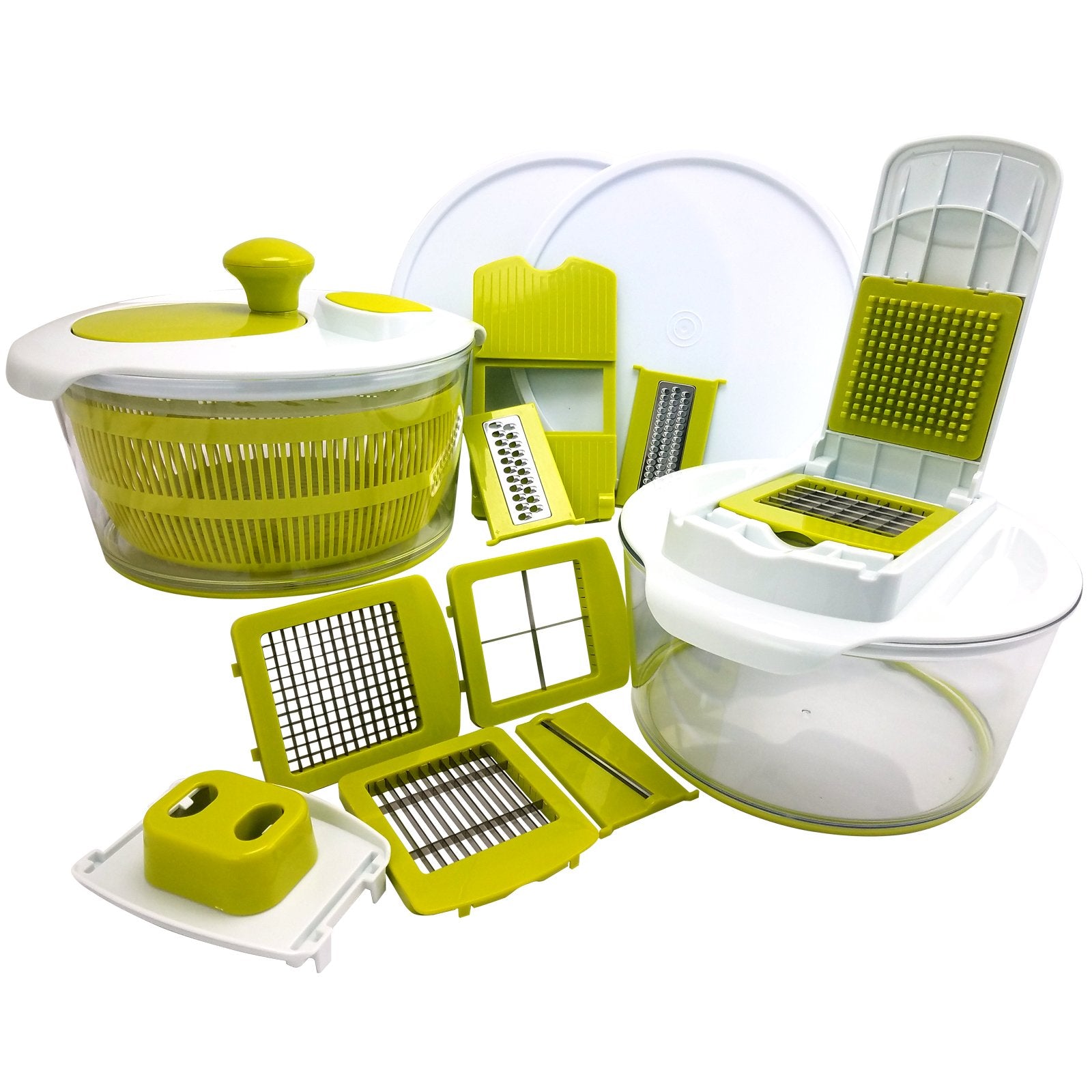Megachef 10-In-1 Multi-Use Salad Spinning Slicer, Dicer And Chopper With Interchangeable Blades And Storage Lids