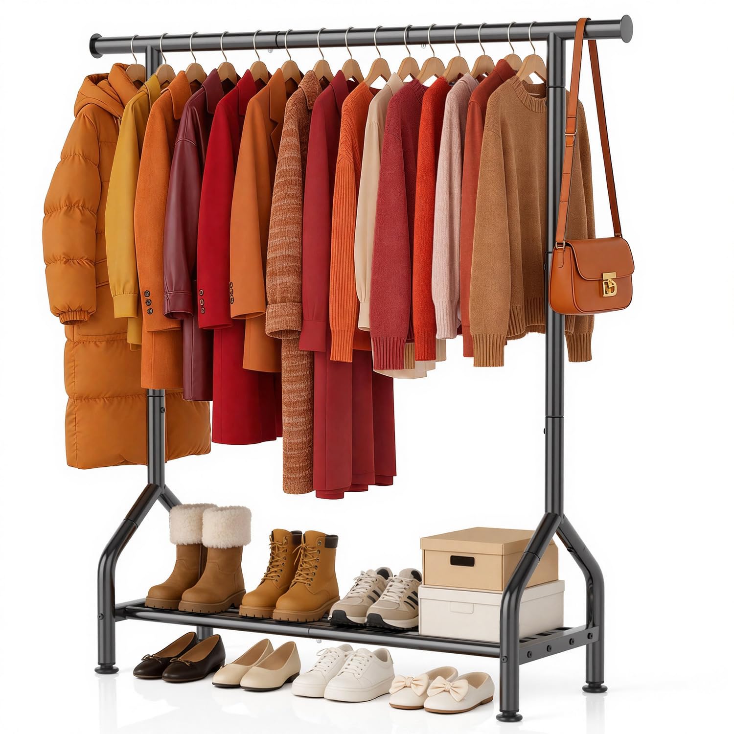 EAGMAK Sturdy Clothing Racks with Shelf, Metal Clothes Rack with Leveling Feet for Hanging Clothes, Freestanding Garment Coat Ra