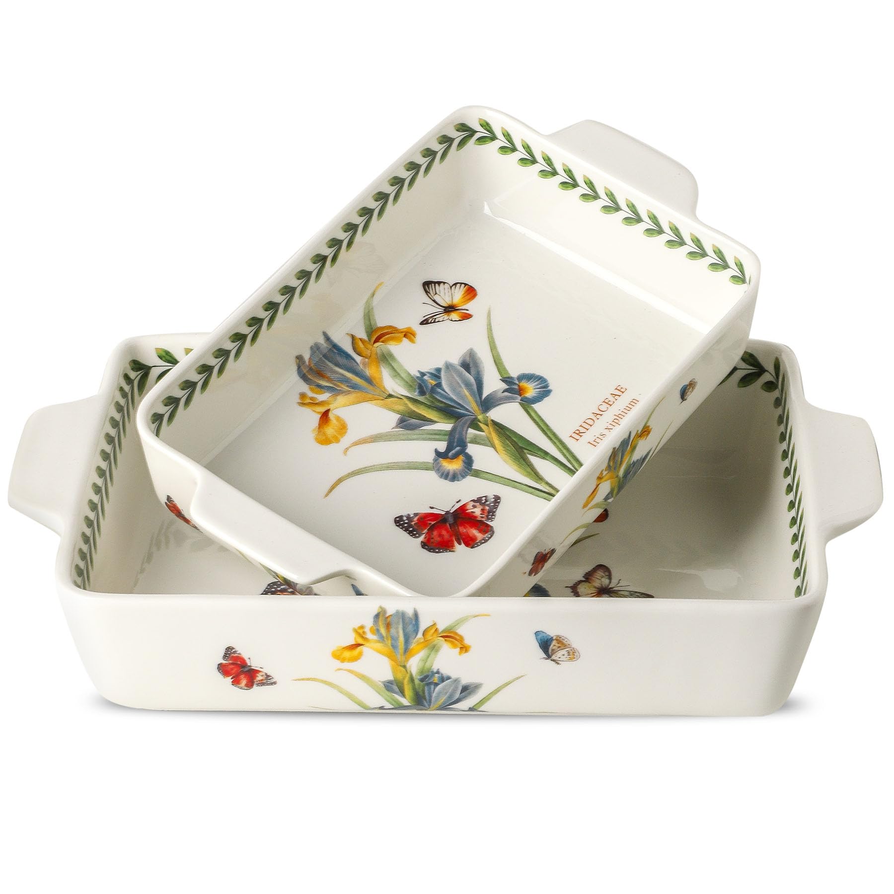 Howise Ceramic Iris Baking Casserole Dish with Handles, Large 2 pieces 8x13 inch & 6x10 inch Lasagna Baking Dish and Middle Flow