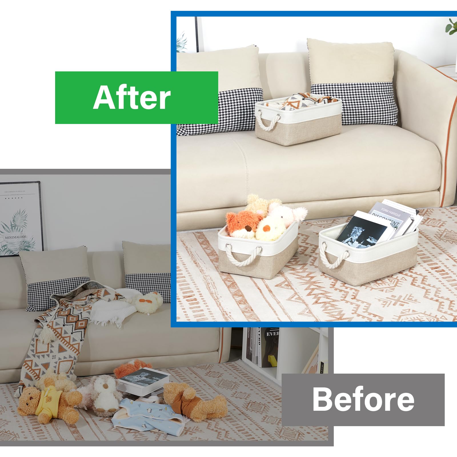 Bidtakay Small Baskets Fabric Storage Baskets For Organizing 3-Pack 12X8X5 Inch Collapsible Storage Bins For Shelves Canvas Bins