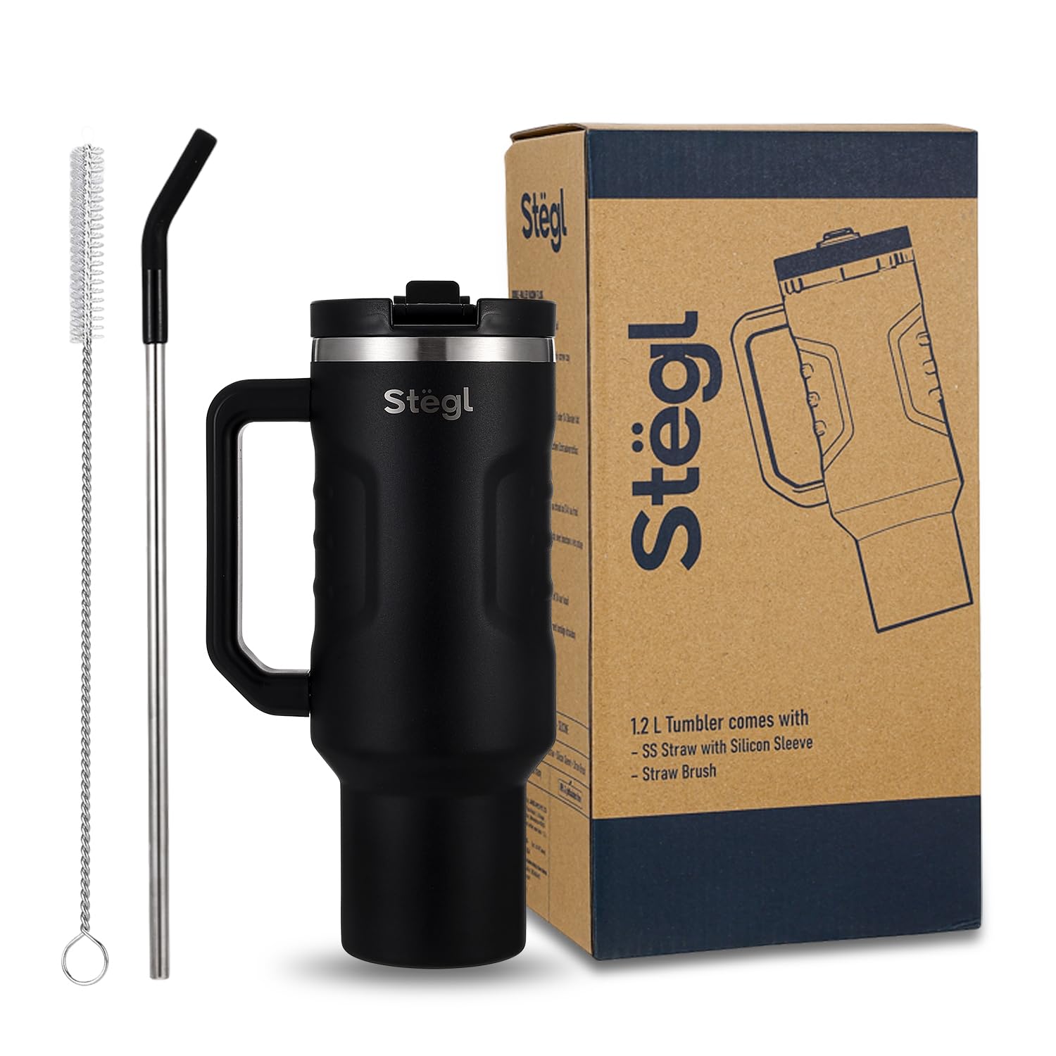 Tumbler with Straw Coffee Tumbler with Handle | Leakproof Travel Sipper for Office Gym | Stainless Steel Straw