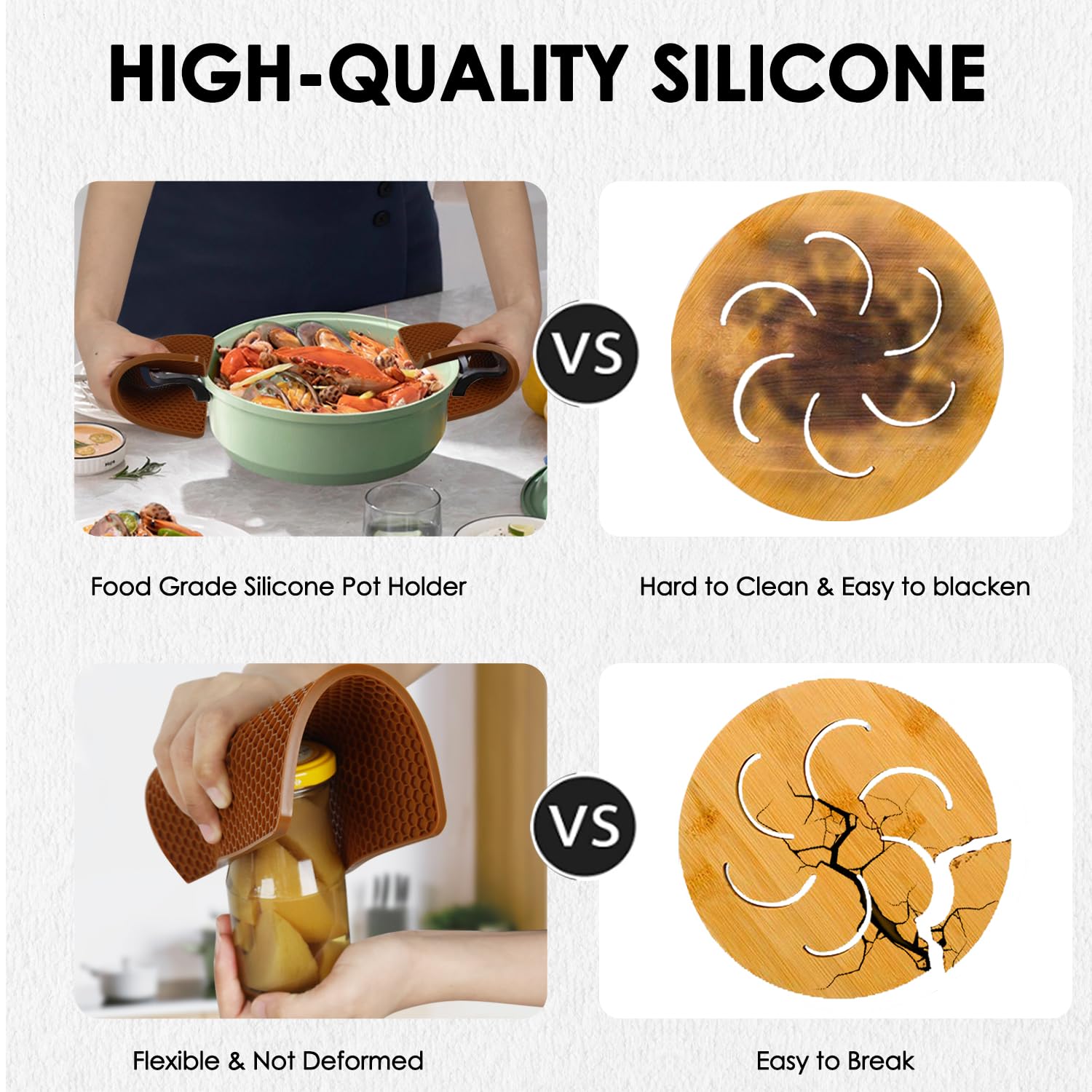 4 Pack Silicone Trivet Mats, Silicone Mat Heat Resistant Silicone Hot Pot Holders Hot Pads For Kitchen Countertop, Non-Slip Brow