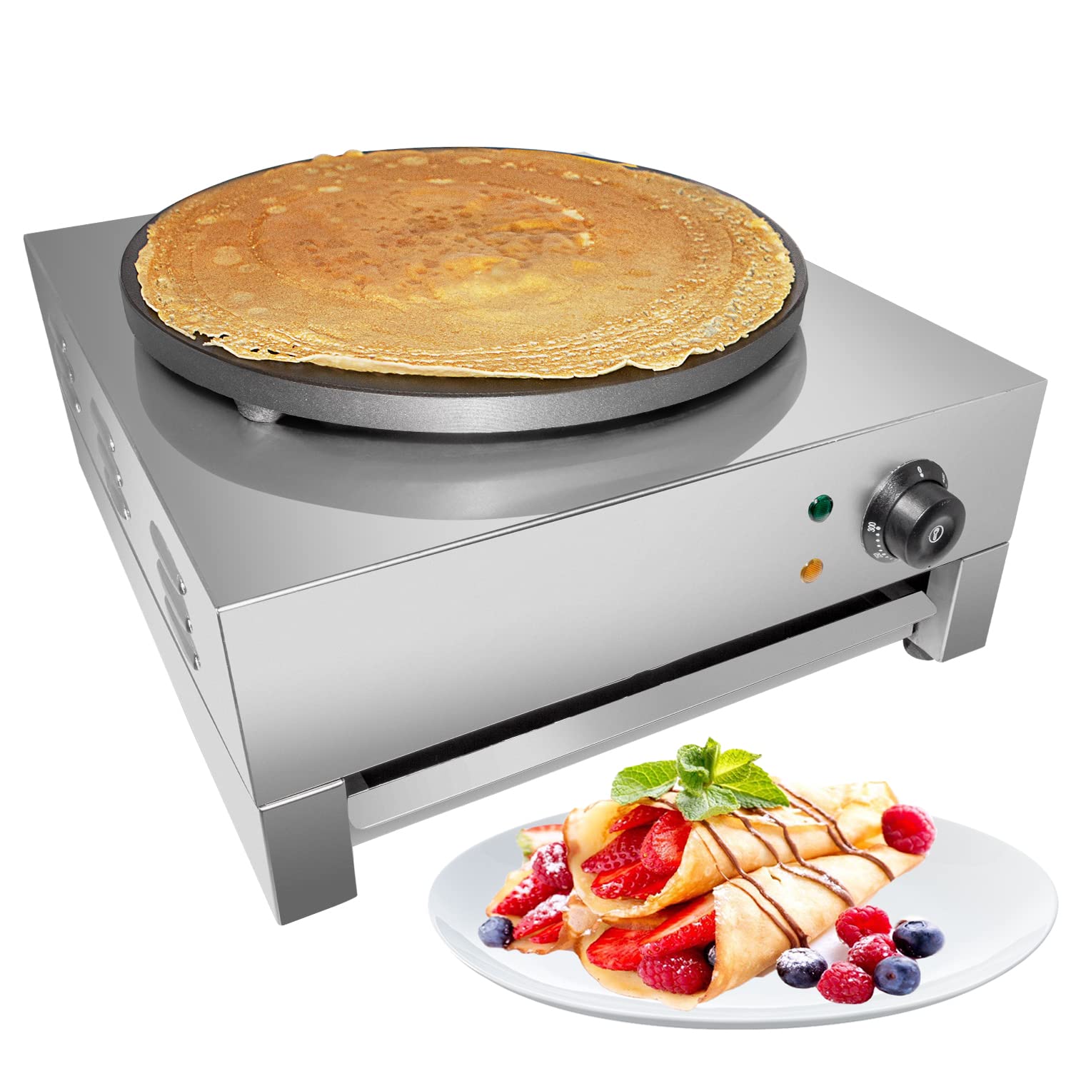 Aldkitchen Electric Crepe Maker, 16'' Commercial Electric Crepe Maker Pancake Griddle Machine Single Hotplate Non Stick | No Plu