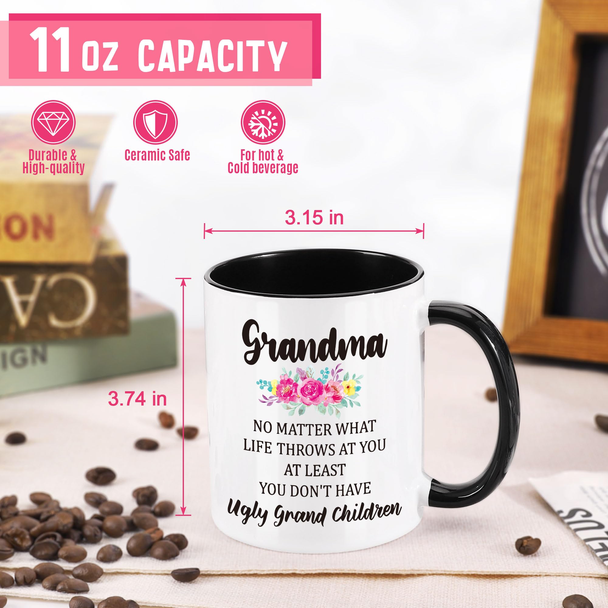 LEJIAJINW Gifts for Grandma Mothers Day Grandmother Gigi Nana Granny Grammy, Best Grandmother Ever Ceramic Mug, Funny Grandma Bi