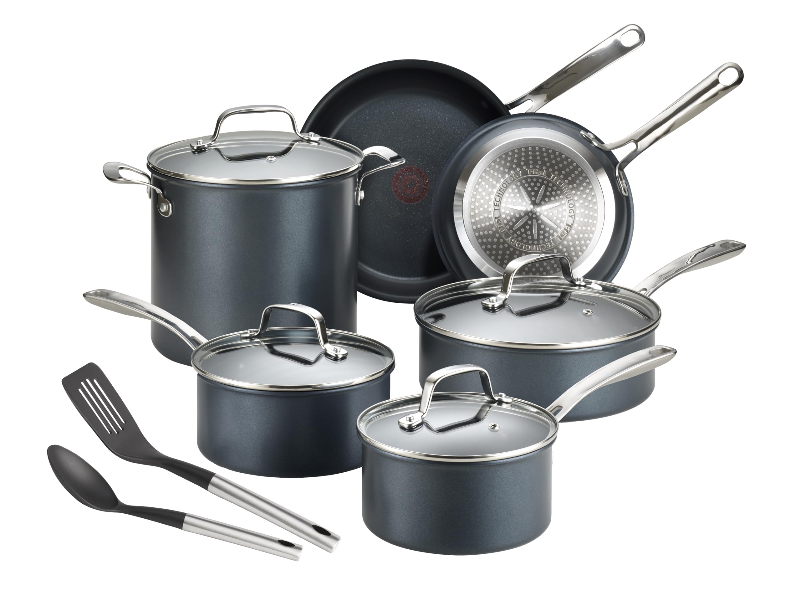 T-fal Platinum Non Stick Cookware Set 12 Piece, Induction, Oven Broiler Safe 500F, Kitchen Cooking Set W/Fry Pans, Saucepans, Sa
