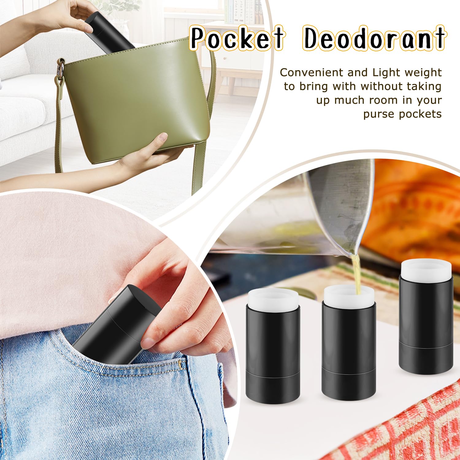 DMuuuDM 15 Pack 1 oz/30ml Plastic Travel Size Deodorant Container,Empty Round Twist-Up Stick Tube for Homemade Deodorant,Solid L