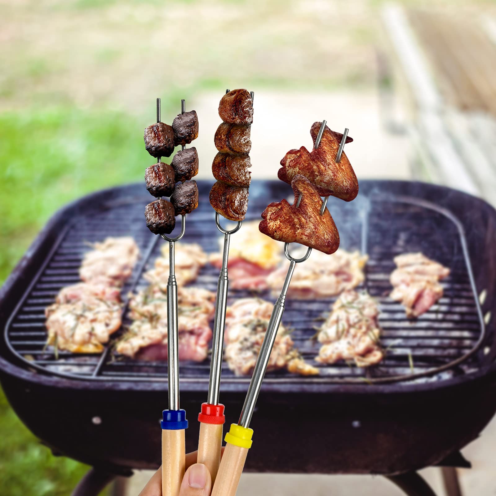 Simple Deluxe Marshmallow Roasting Sticks With Wooden Handle Extendable Forks Set Of 8Pcs 32Inch Telescoping Skewers For Stove,