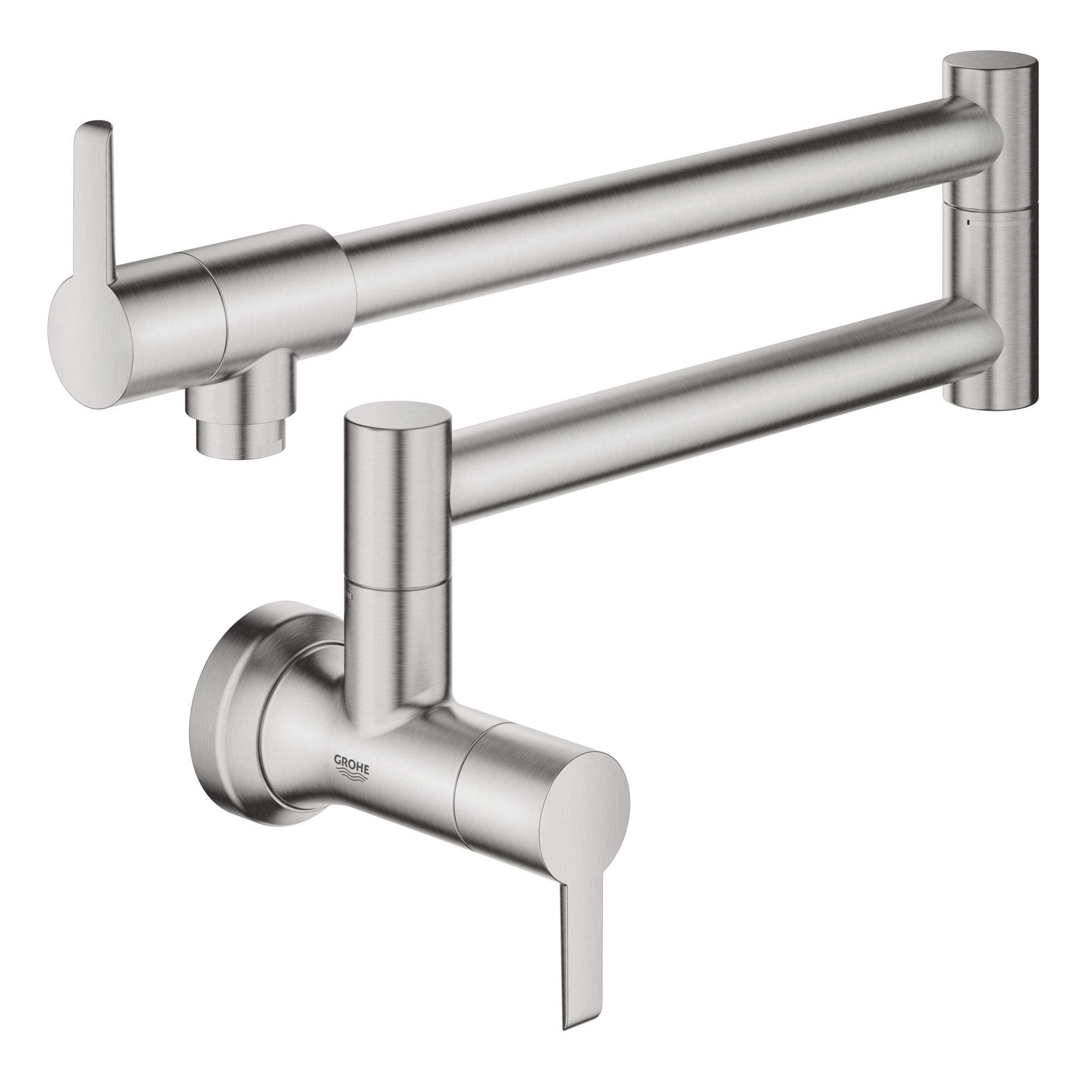 GROHE 31075DC2 Zedra 2-Handle Wall Mount Pot Filler Kitchen Faucet, Super Steel