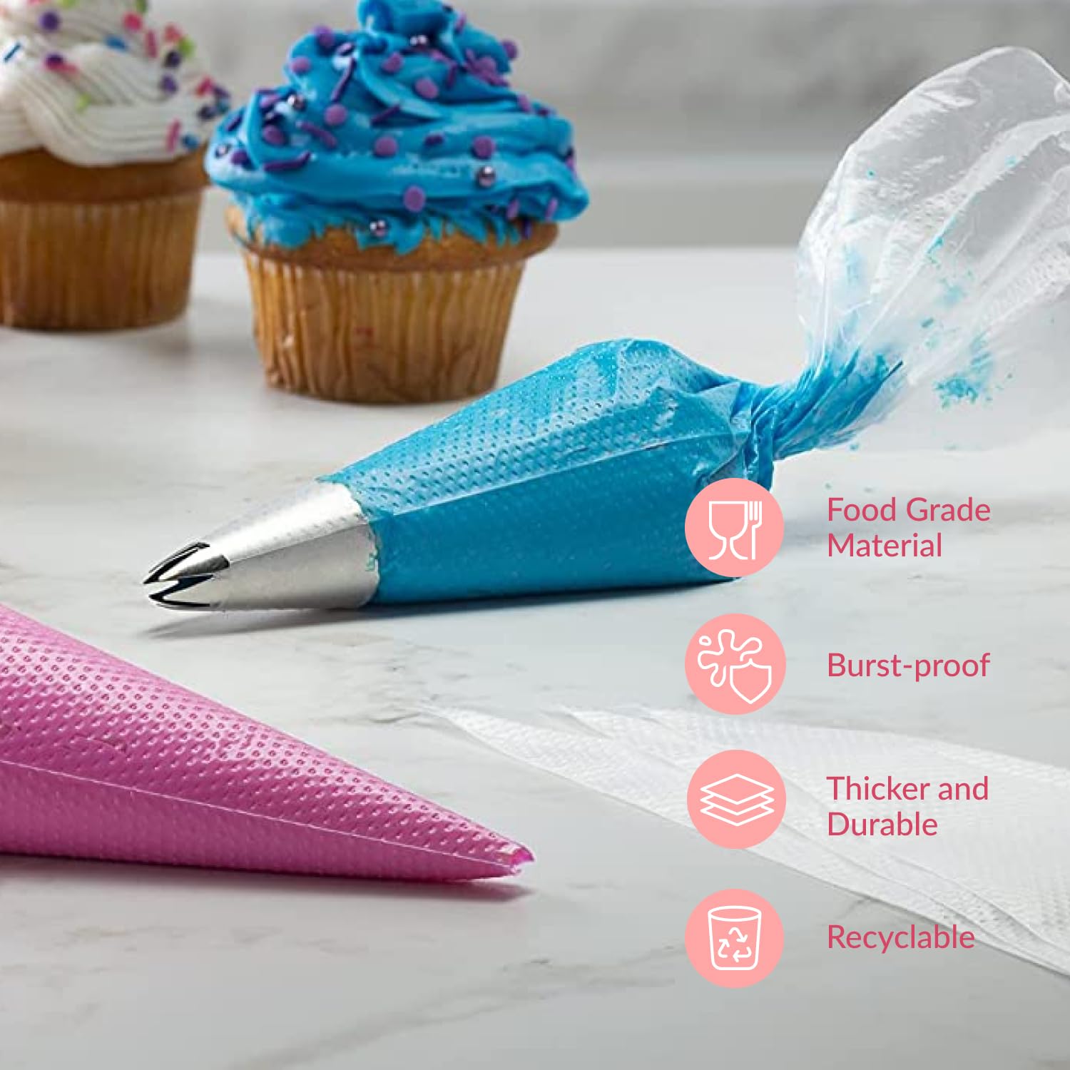 Prestee 200 Pieces Anti Burst Piping Bags - 12 Inch  Pastry Bags  Icing Piping Bags  Tipless Piping Bags  Icing Bags  Frosting Bags  Piping Bags  Cookie Decorating Supplies