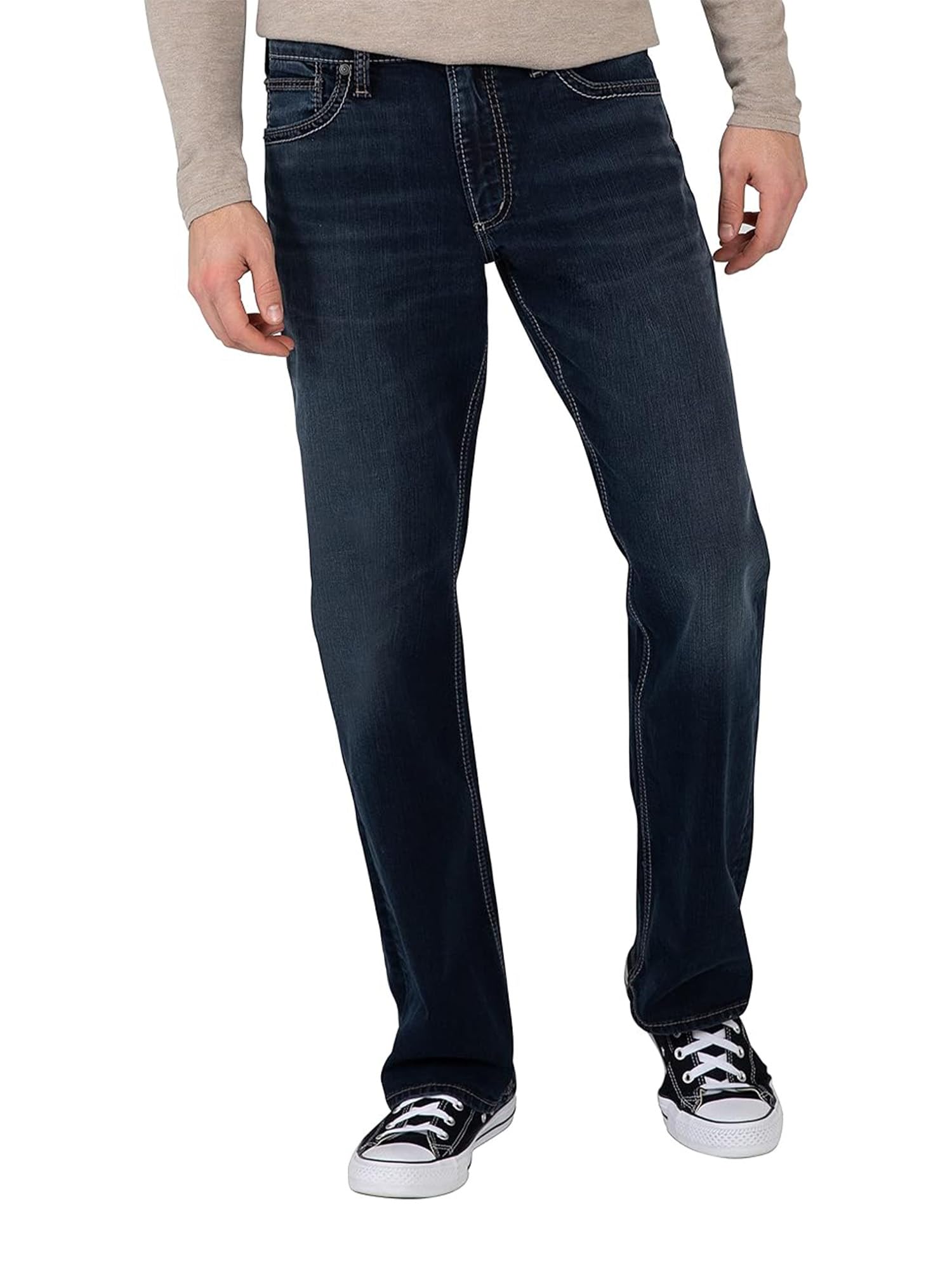 Silver Jeans Co Mens Zac Relaxed Fit Straight Leg Jeans, Dark Rinse Indigo, 38W X 34L