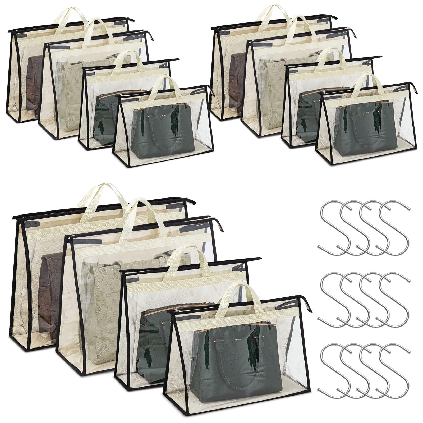 Interesse 12 Packs Dust Bags For Handbags, Clear Handbag Storage, Purse Storage Organizer For Closet, Purse Cover Hanging Closet