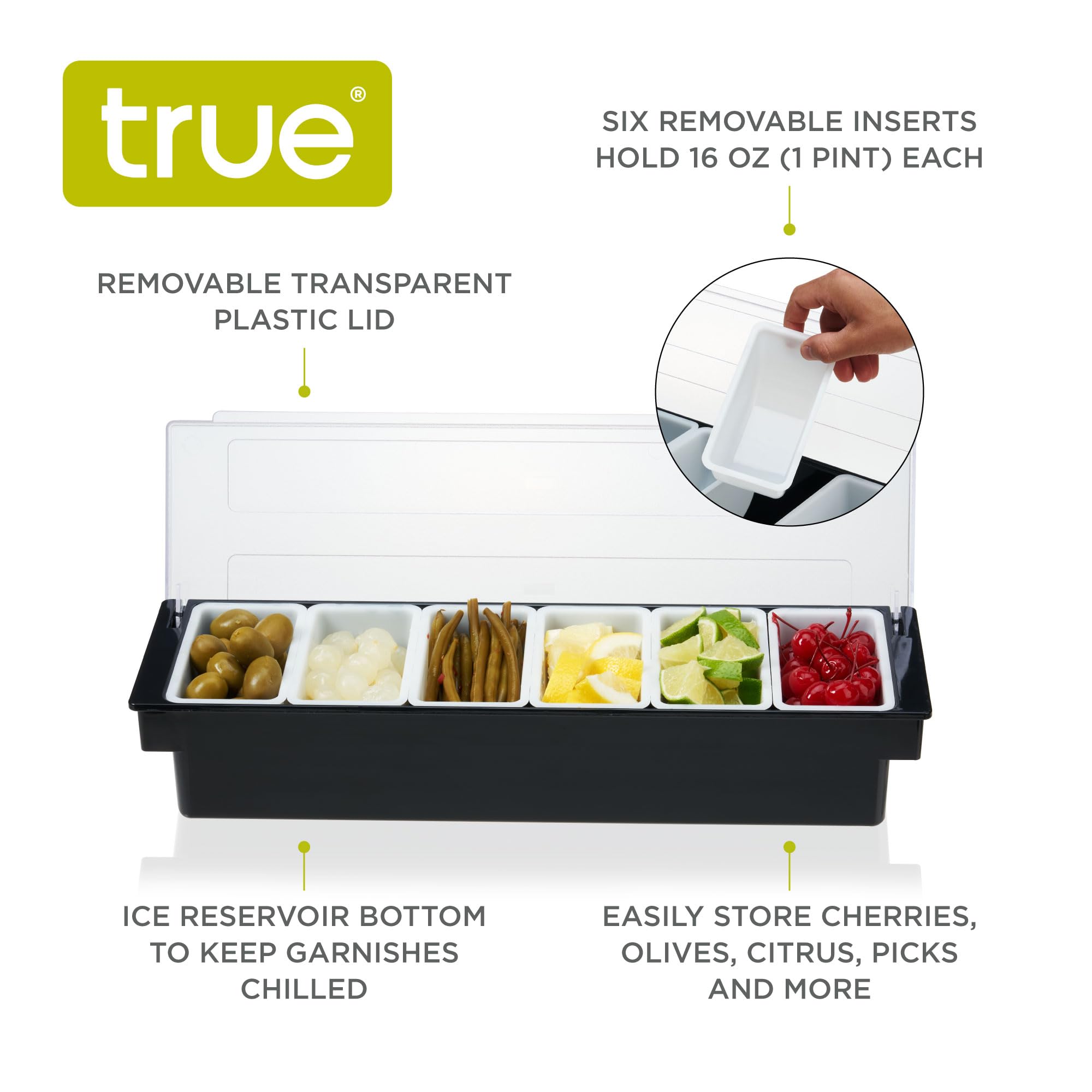 True Caddy With 6 Compartment And Lid Storing Garnishes, Fruits Olives Lemons, For Restaurants, Home Bars, Hosting Essentials, B