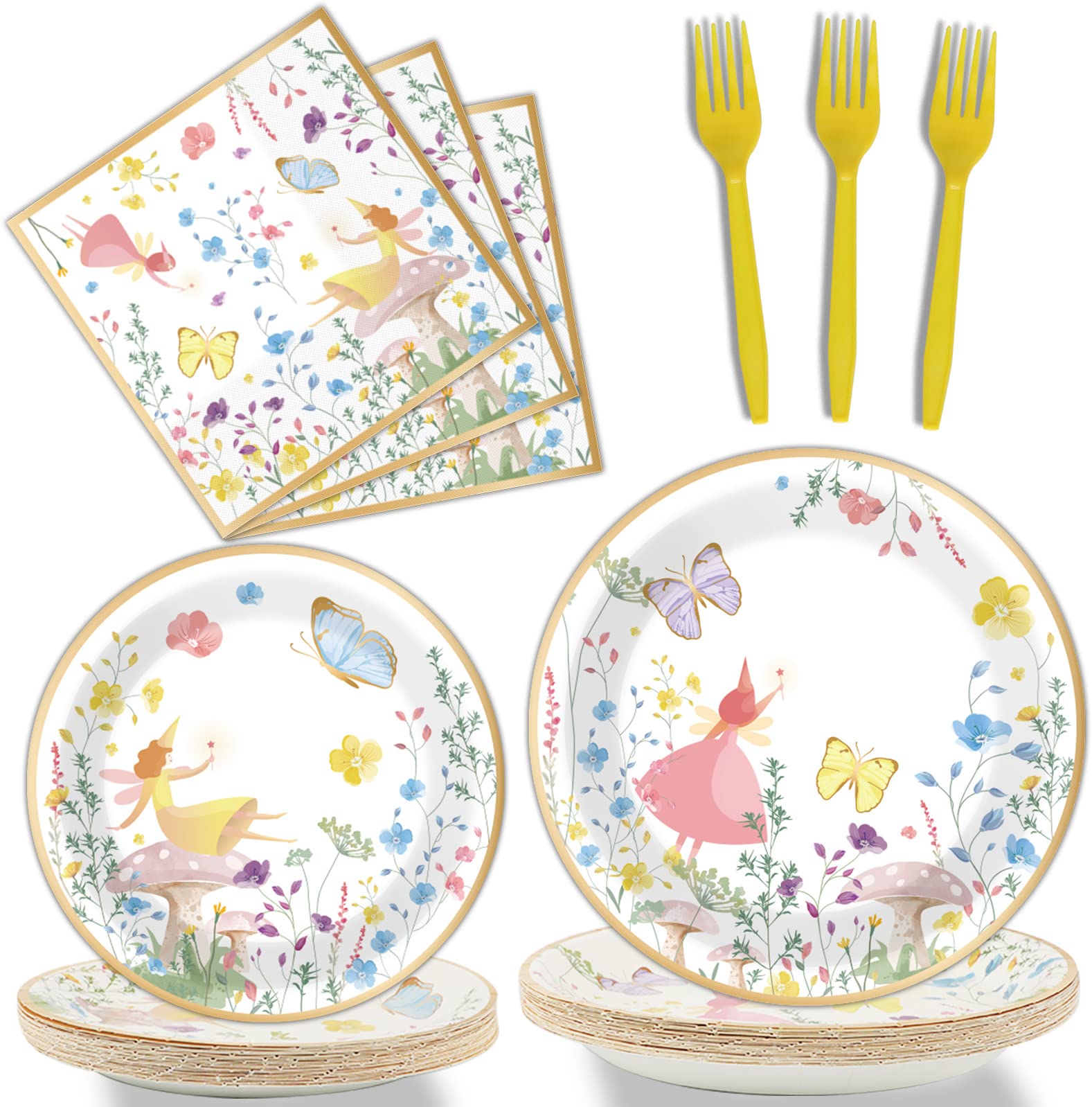 96 Pcs Fairy Plates And Napkins Party Supplies Talking Truly Fairy Tableware Set Spring Tea Luncheon Party Decorations Favors Fo