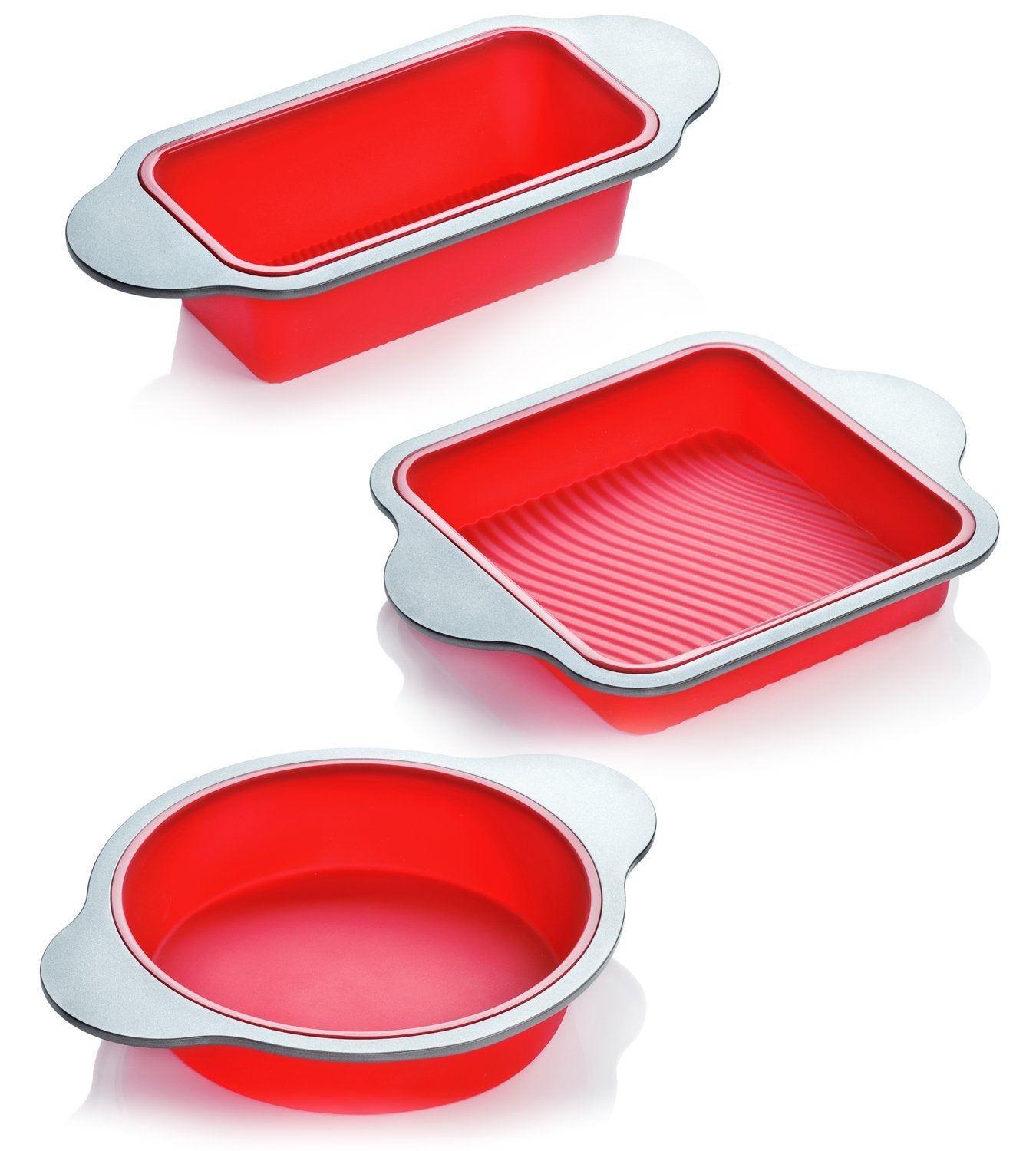 Boxiki Kitchen Silicone Baking Pans Set. 3 Pcs Professional Silicone Non-Stick Baking Cake Pans Set Includes Silicone Round Cake