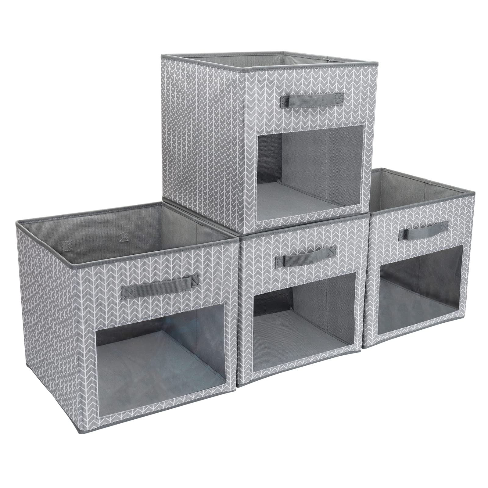 Domeraax Cube Storage Bin 4 Pack With Clear Window Large Boxes Basket With Handles Fabric Closet Organizer 13'' X 13'' X 13'' He