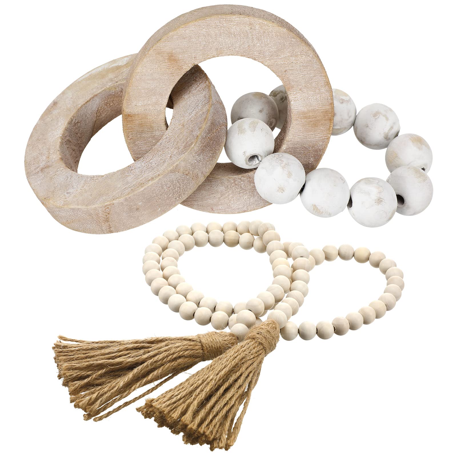 2 Pieces Decorative Wood Knot Link Chain Decor and Bead Garland Set Farmhouse Decor Aesthetic Room Decor Natural Wooden Knot Cha