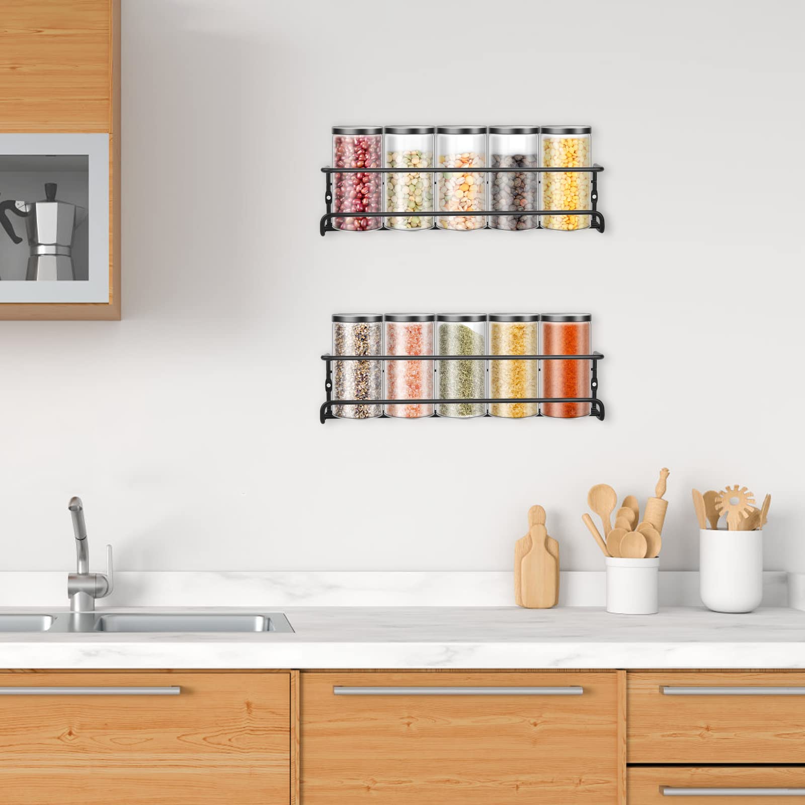 Dalanpa Wall Mounted Spice Rack, Hanging Spice Organizers, Kitchen Condiments Storage for Space Saving (2pcs, Black)