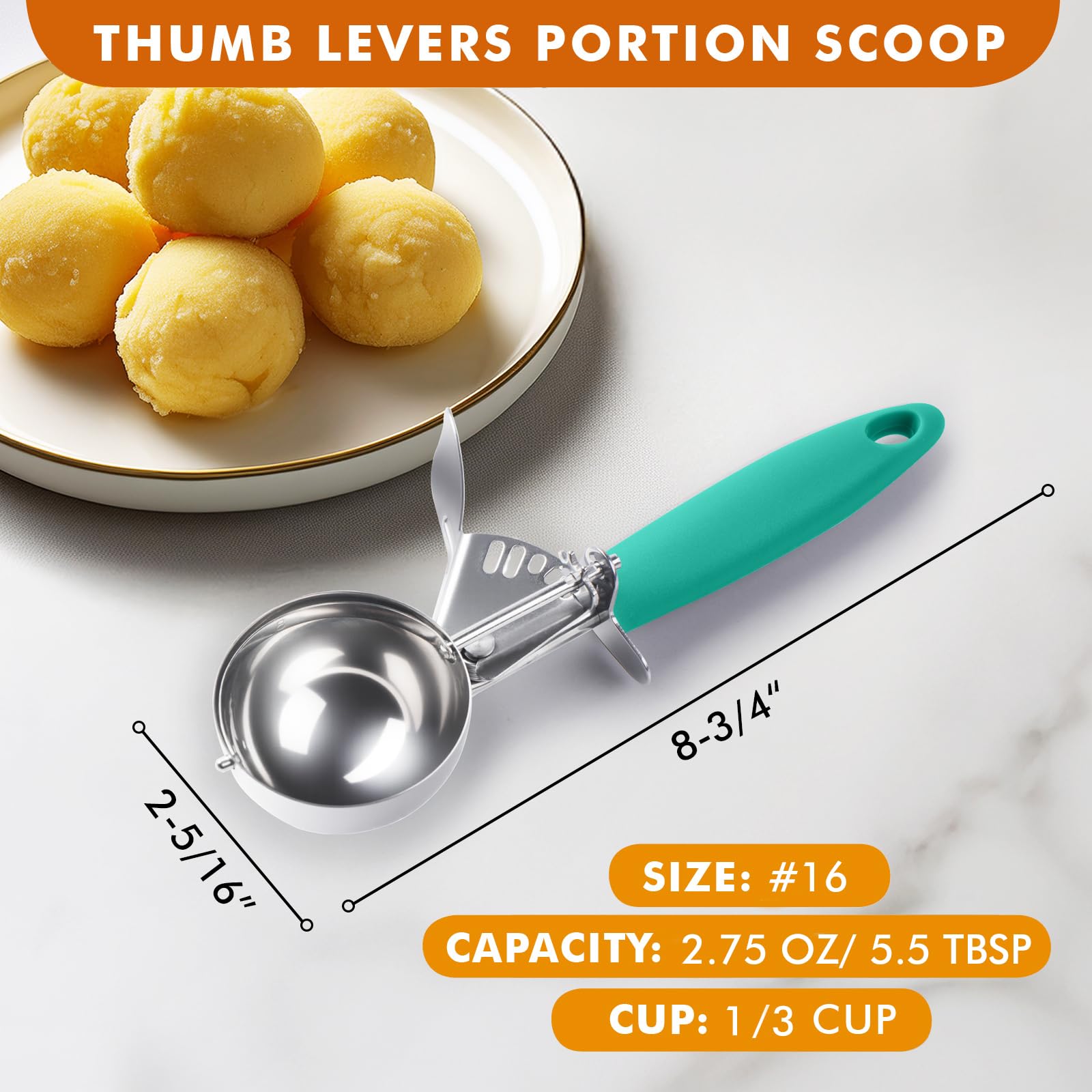 Junadael J Portion Scoop, 2.75 Oz Disher Scoop, 16 Cookie Scoop, 5.5 Tbsp Cookie Dough Scoop, Green Handle, For Portion Control,