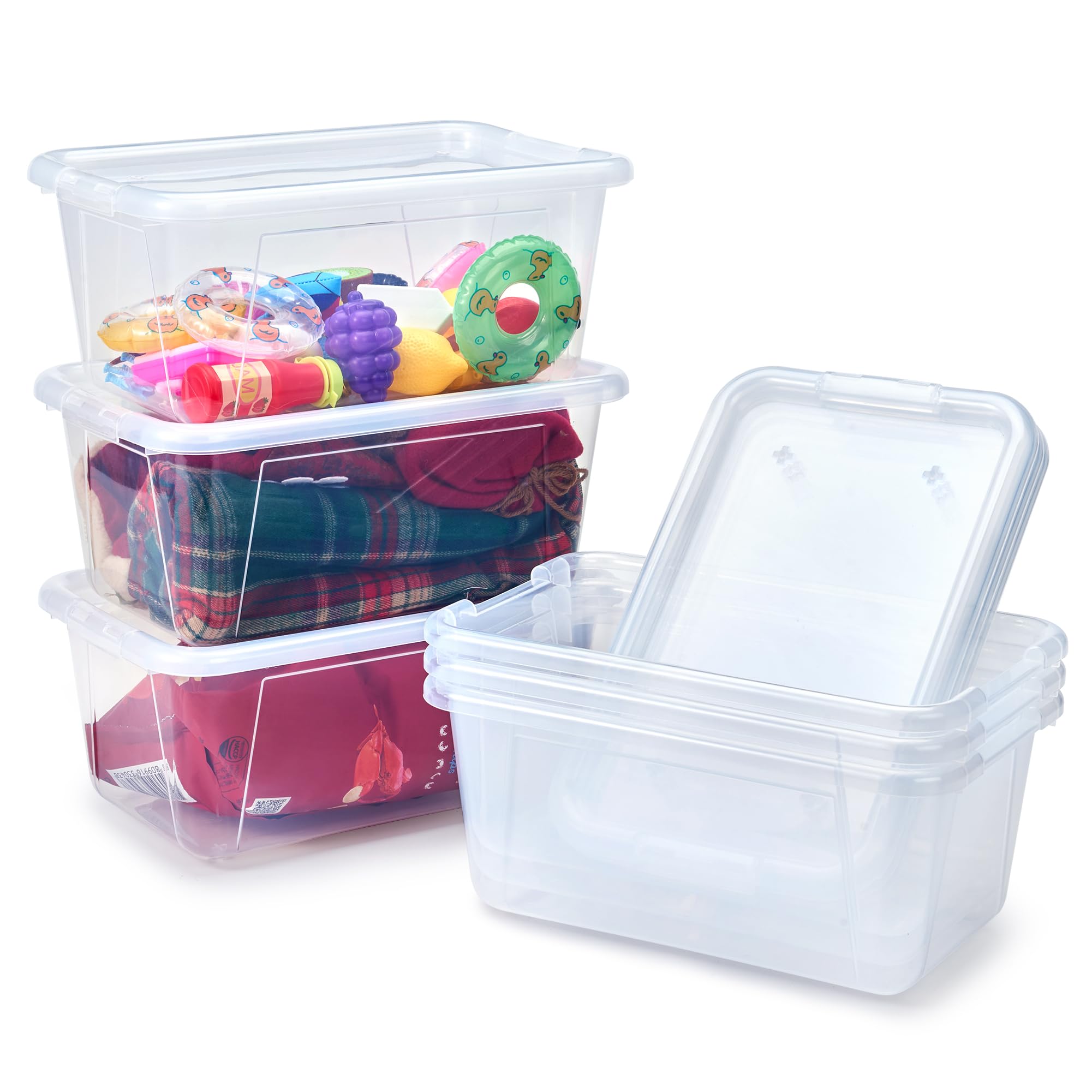 Gamenote Clear Stackable Plastic Storage Bins With Lids,Stackable Containers,Toy Storage Organizer - 5 Qt 6 Pack - Small Tubs,To