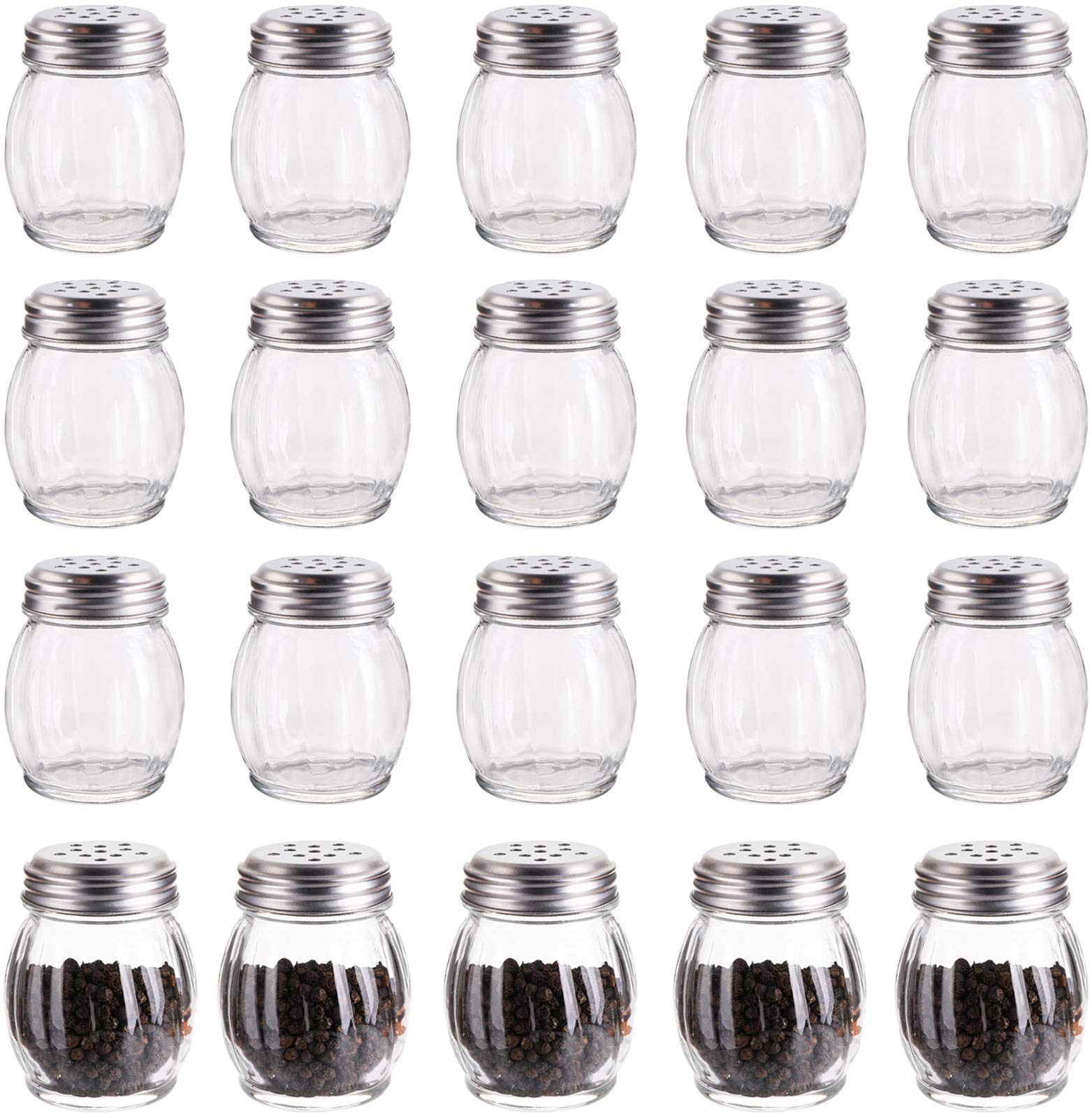 Nicunom 20 Pack 6 Oz Spices Shaker With Perforated Stainless Steel Lid, Swirl Glass Parmesan Cheese Shaker With Slotted Caps, Sa