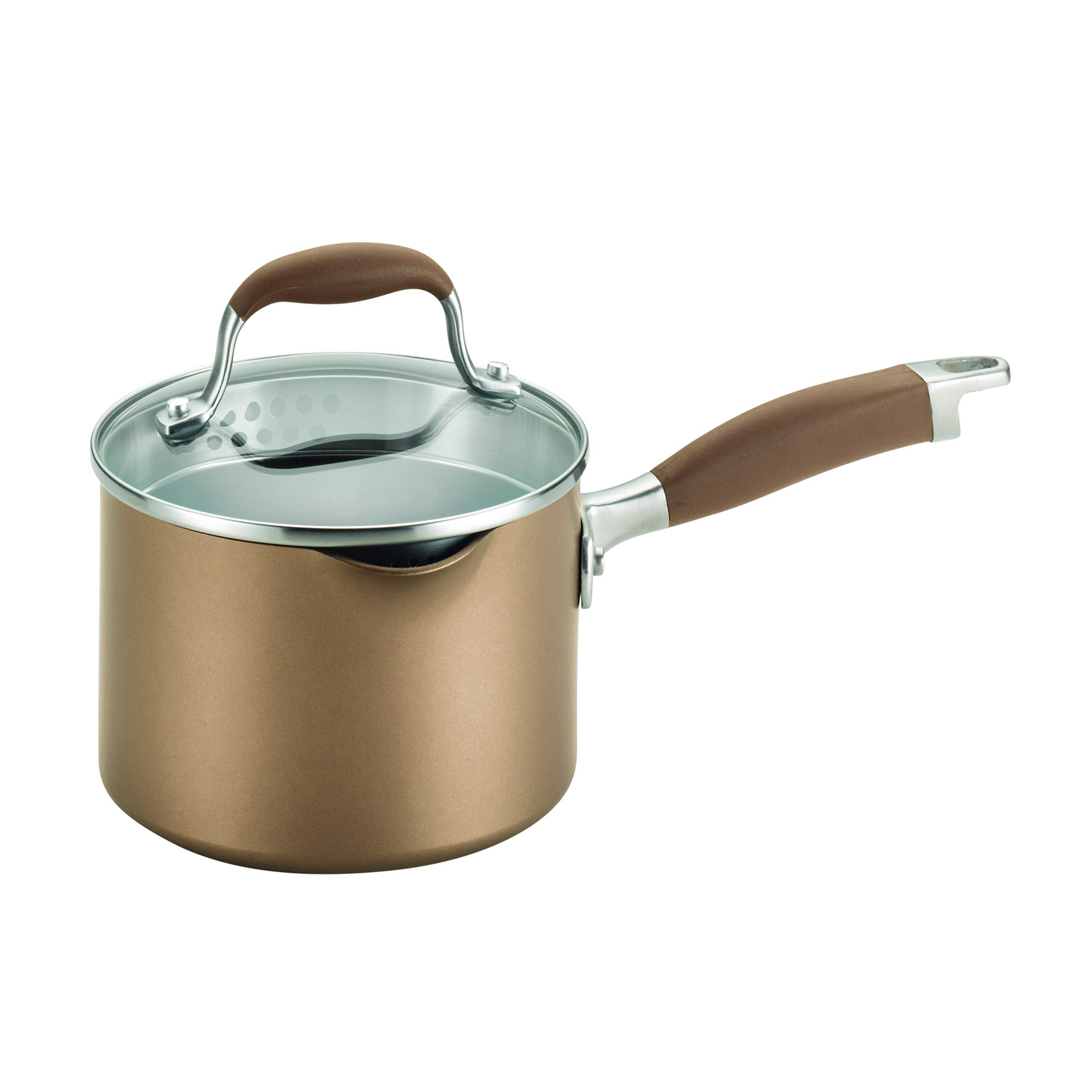Anolon Advanced Hard Anodized Nonstick Sauce Pan/Saucepan With Straining And Lid, 2 Quart, Brown