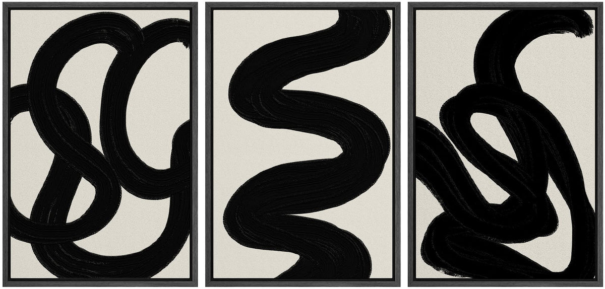 Signleader Framed Canvas Print Wall Art Set Duotone Minimal Dark Brush Stroke Landscape Abstract Shapes Illustrations Modern Art