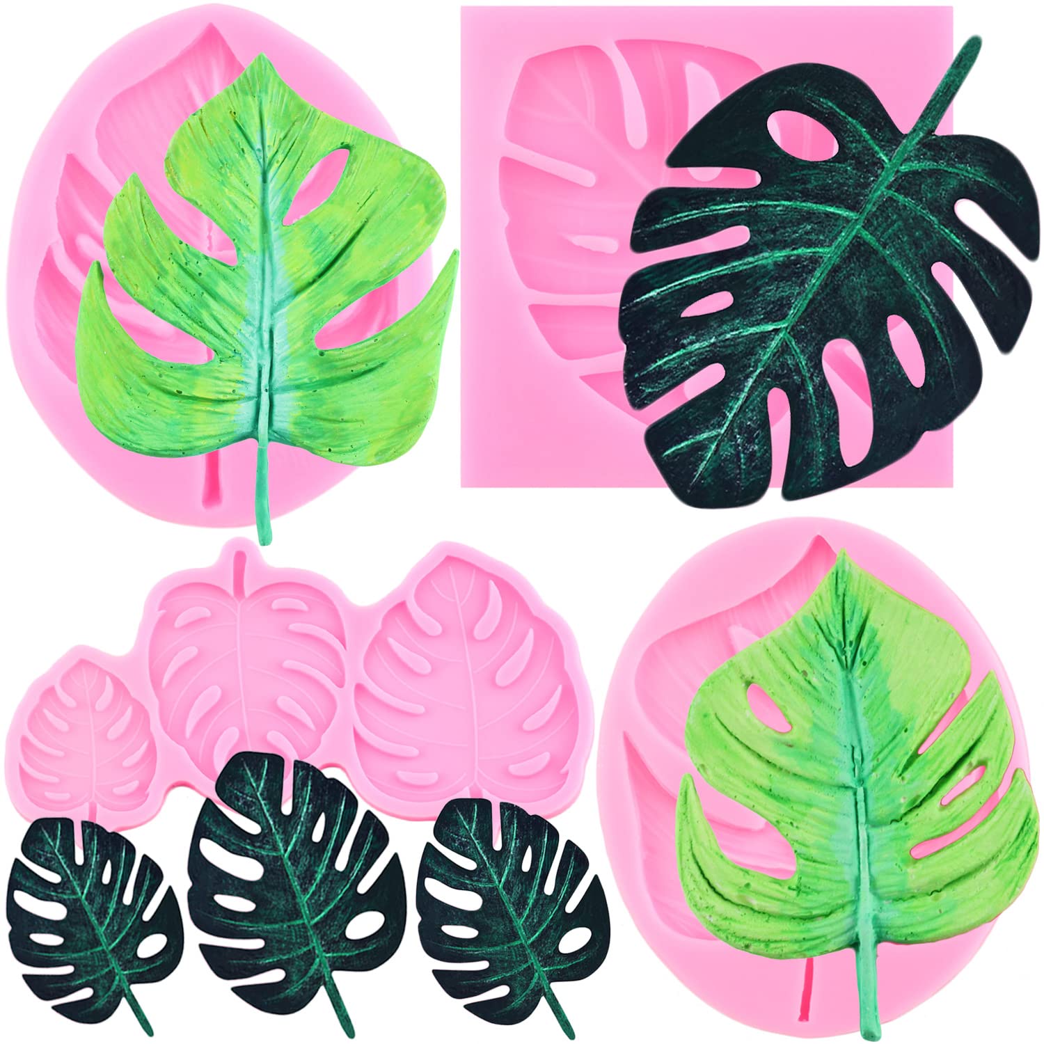 Rfghac Leaf Silicone Mold Tropical Leaf Fondant Molds Cake Decoration Cupcake Topper Chocolate Candy Gum Paste Polymer Clay Set