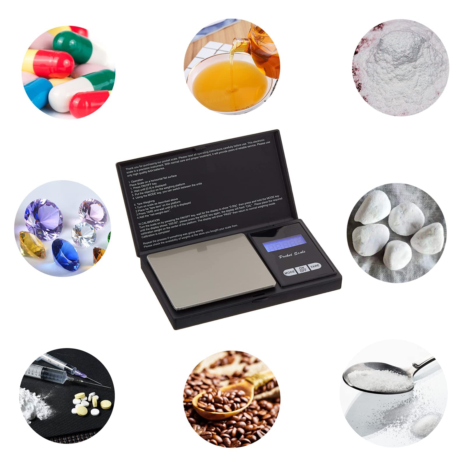 Digital Food Scales Precision 500G/0.01G, Small Pocket Ounces Grams, Portable Travel, Jewelry Scale (Battery Included)