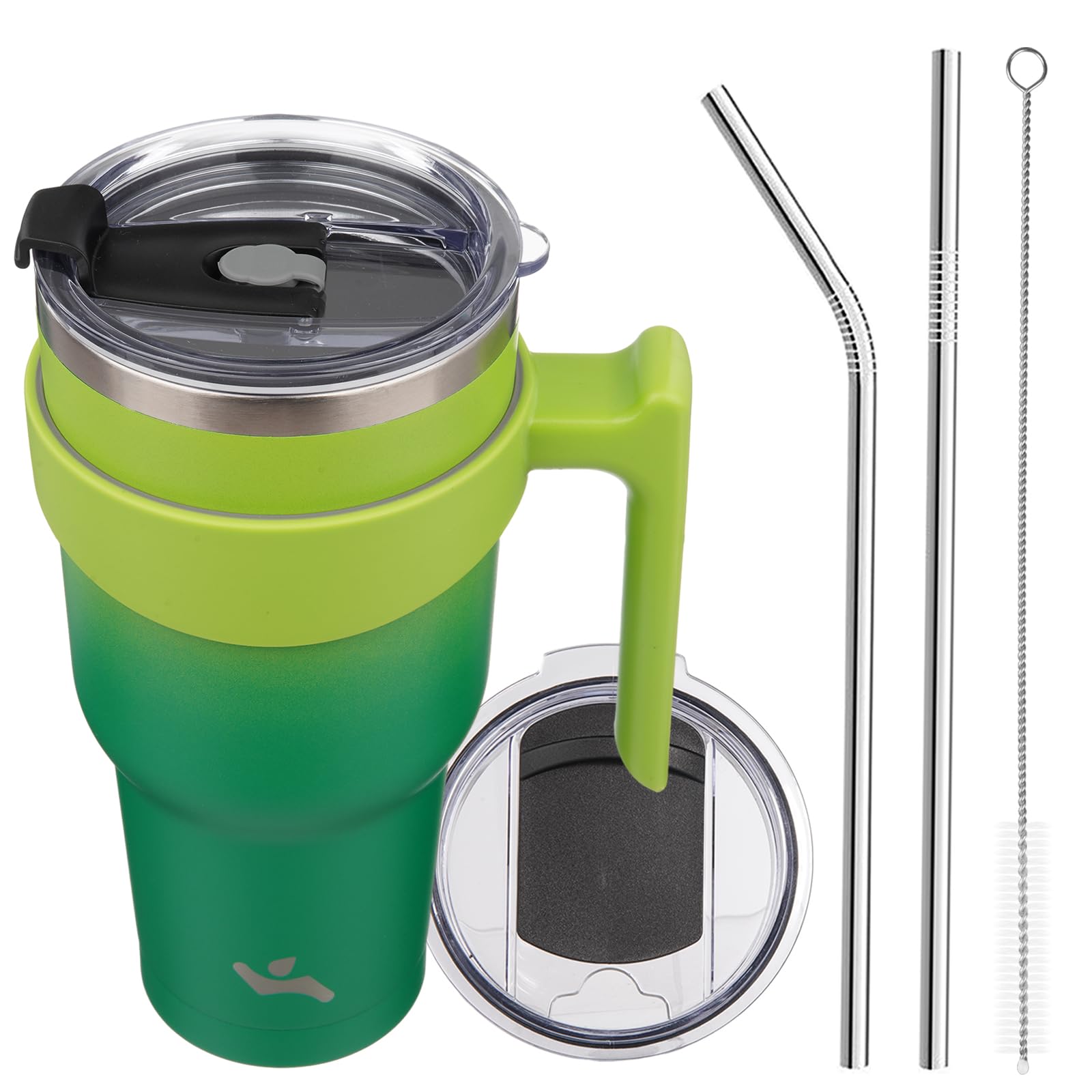 Konokyo 40 oz Tumbler with Handle and 2 Straw 2 Lid, Insulated Water Bottle Stainless Steel Vacuum Cup Reusable Travel Mug,Match