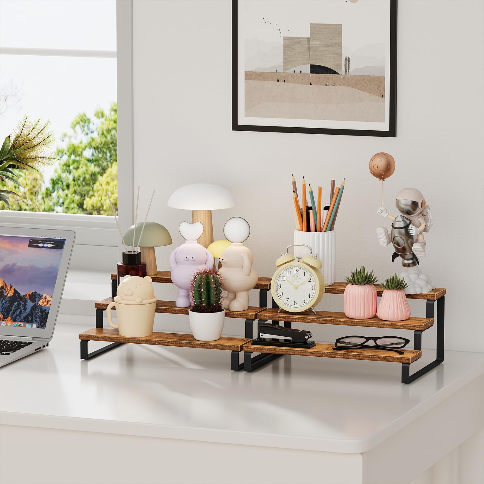 Giikin 3-Tier Spice Rack, 13.8 Inch Wood Countertop Spice Storage Holder, Kitchen Pantry Cabinet Organizer Cupboard for Spice Bo