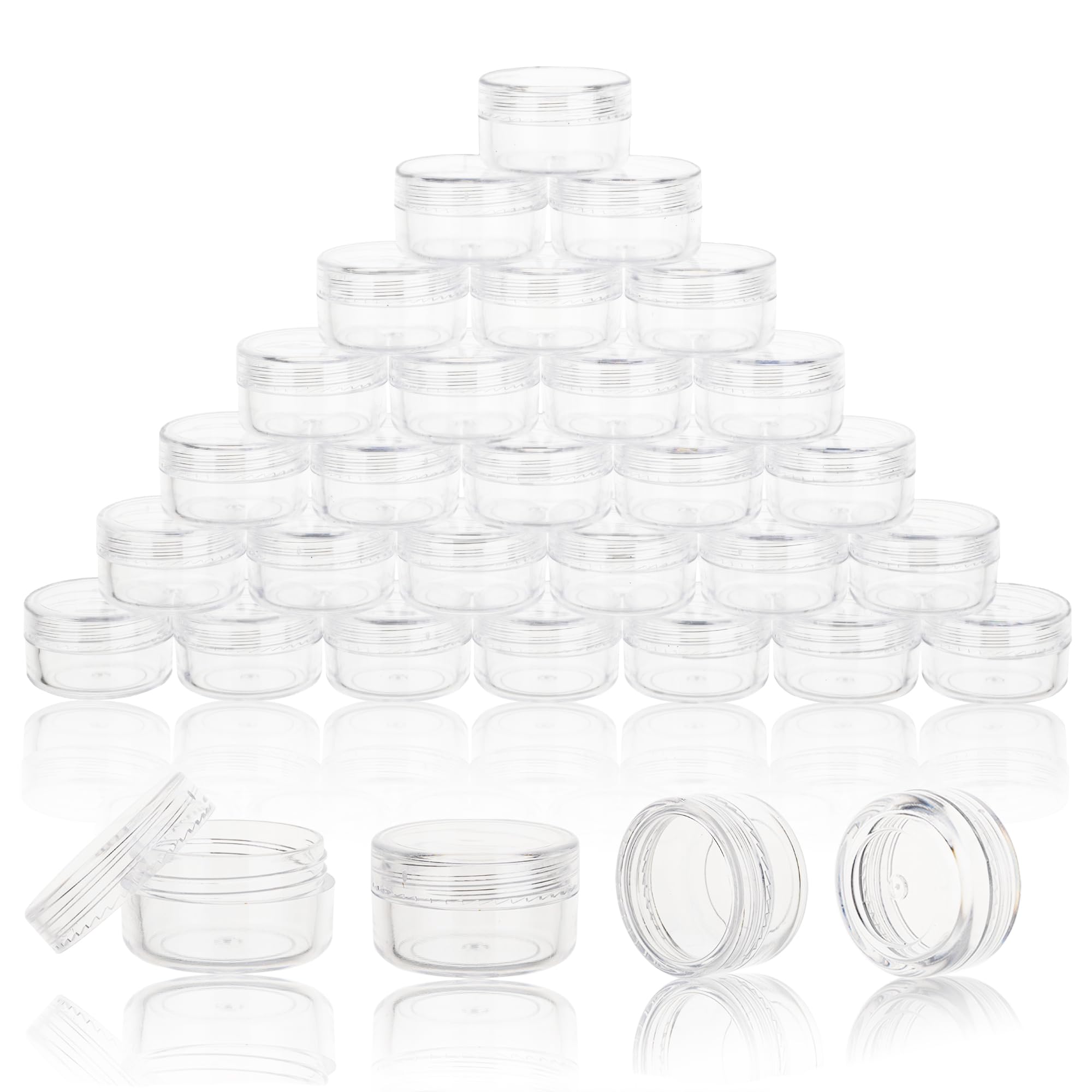 50 Count 3 Gram Sample Containers, Clear Lip Balm Containers With Lids, Small Plastic Sample Jars With 4 Mini Spoons, 50Pcs Labe