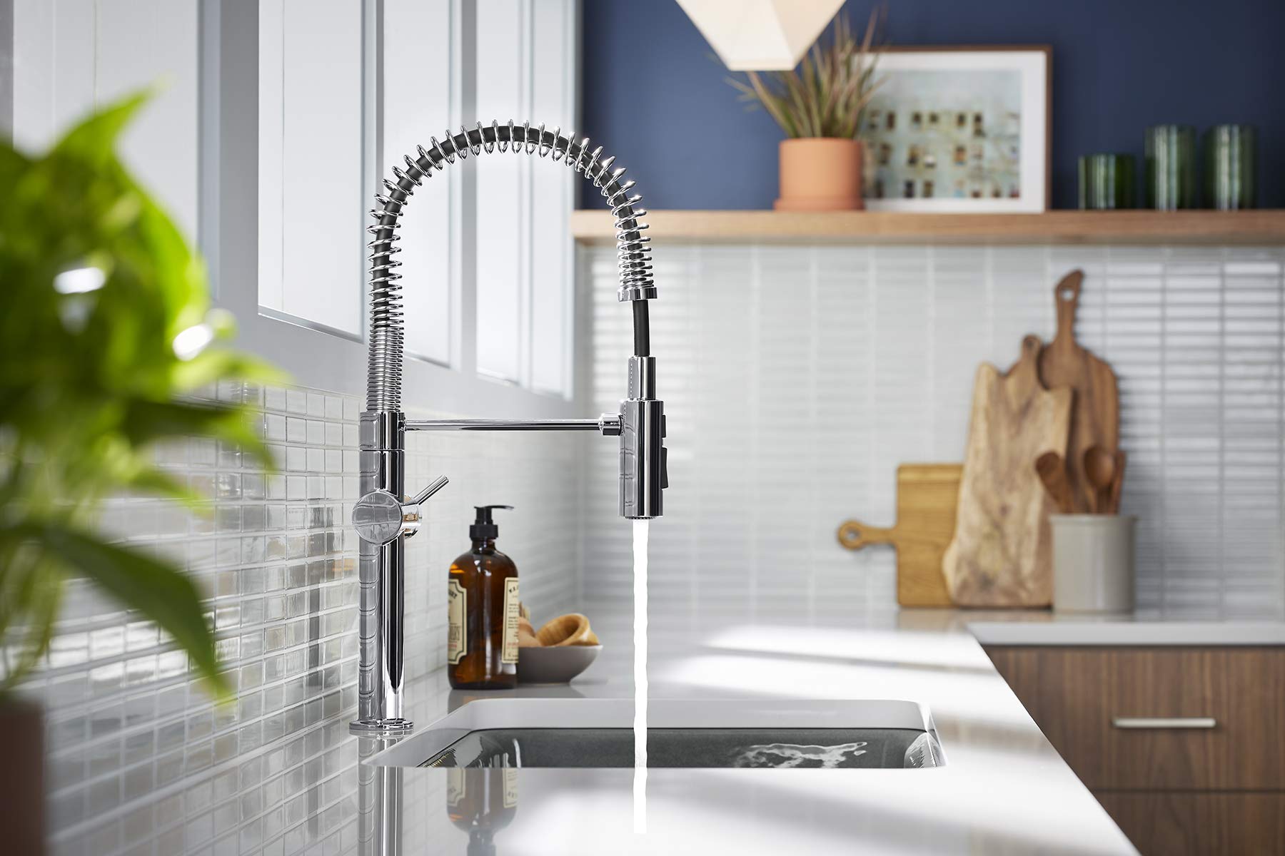 Kohler 22973-Cp Crue High-Arc Kitchen Faucet With Pull Down Spring Spout, Professional Pre-Rinse Kitchen Faucet, Commercial Fauc