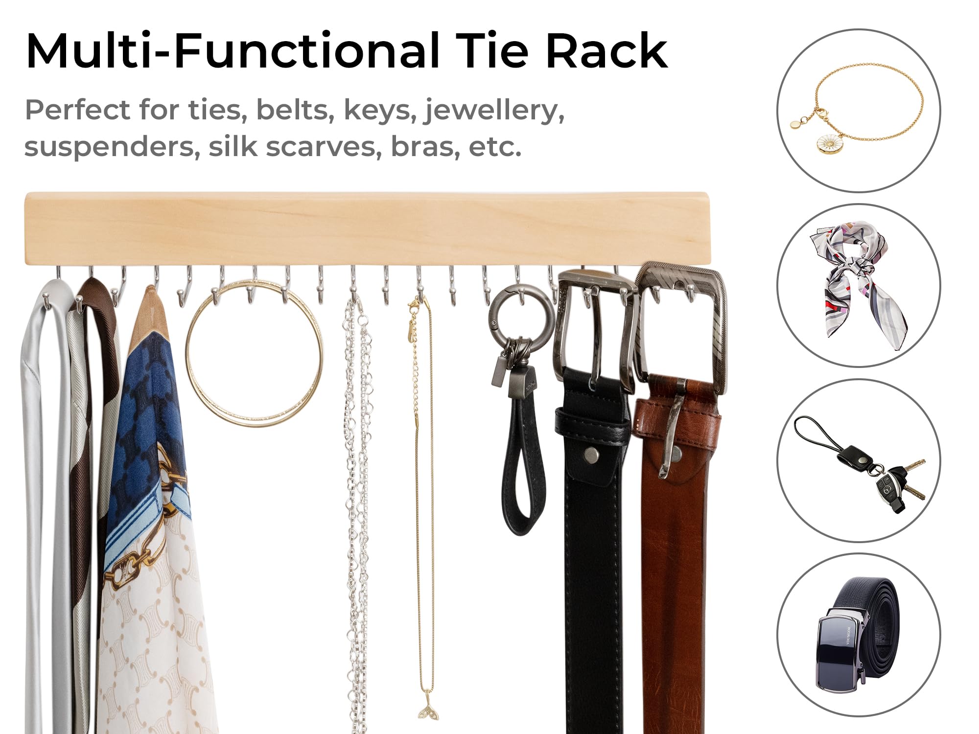 Storageworks Tie Rack, Tie Holder Organizer With 20 Hooks, 2-Pack Necktie Organizers Hold Ties, Belts, Wall-Mounted Tie Holders