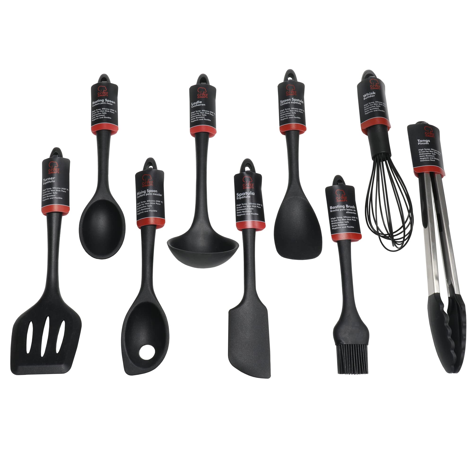 Chef Craft Premium Silicone Kitchen Tool And Utensil, 9 Piece Set, Black