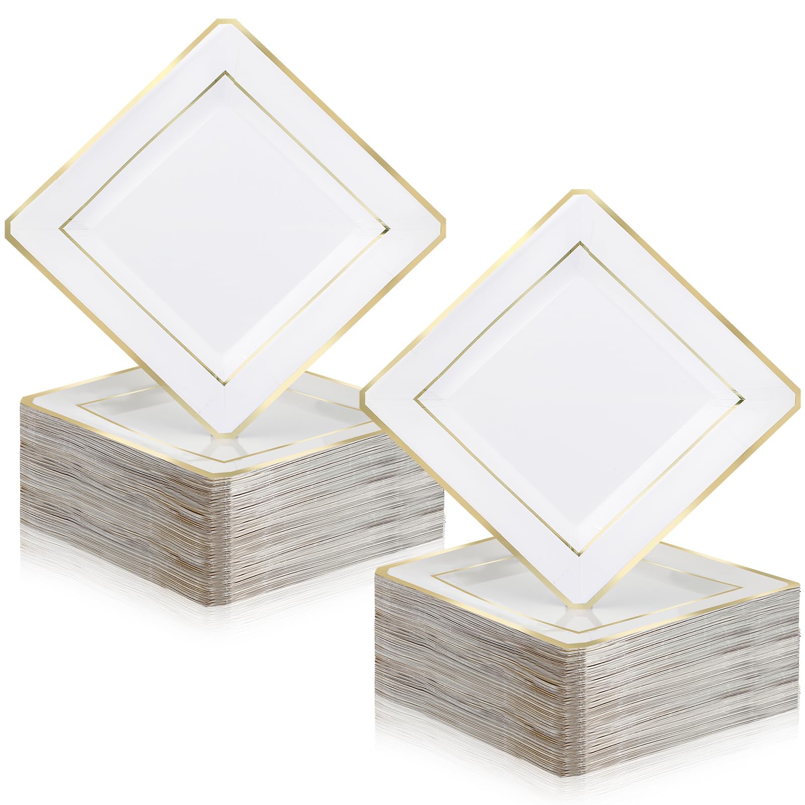 Honeydak 72 Pcs Disposable Square Paper Plates 7 Inch Gold Rim Dessert Plates for Party Events, Wedding, Bridal Shower, Birthday