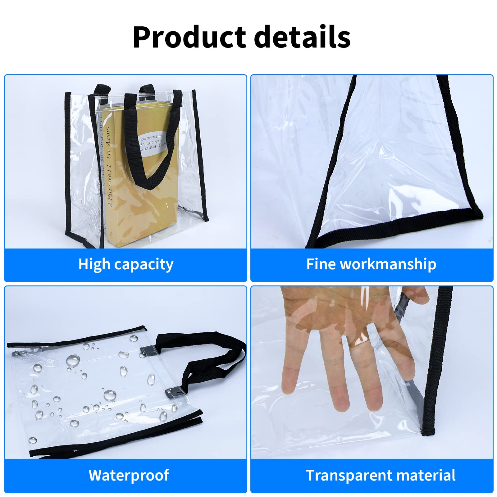 Wykoo 6 Pack 12 X 12 X 6 Inch Clear Tote Bags Pvc Plastic Tote Bag With Handles Bulk Stadium Approved Clear Tote Bags For Work B
