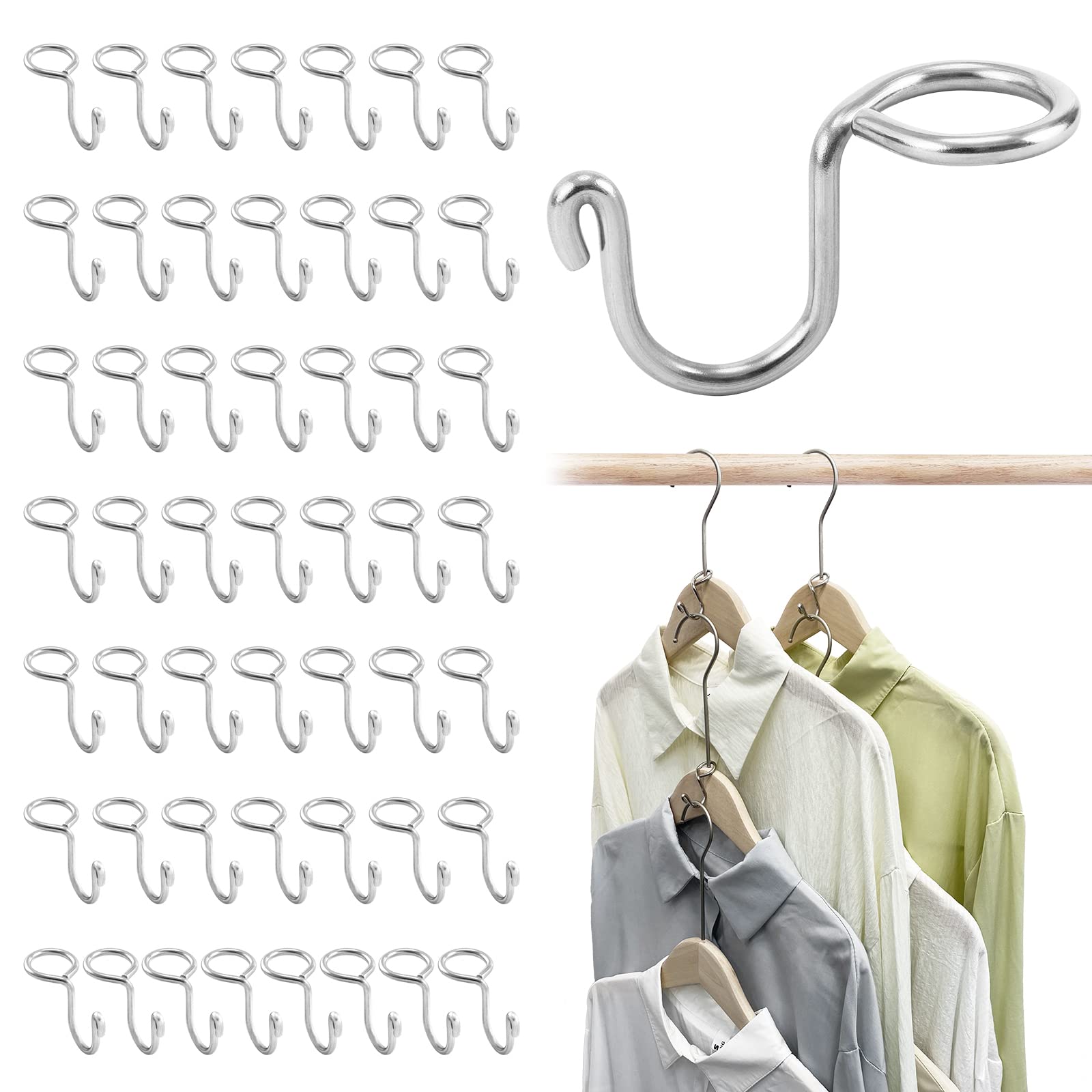 Kwokwei Metal Clothes Hanger Connector Hooks, 50Pcs Hanger Extender Hooks, Clothes Hanger Organizer Mini Space Saver Hangers Sta