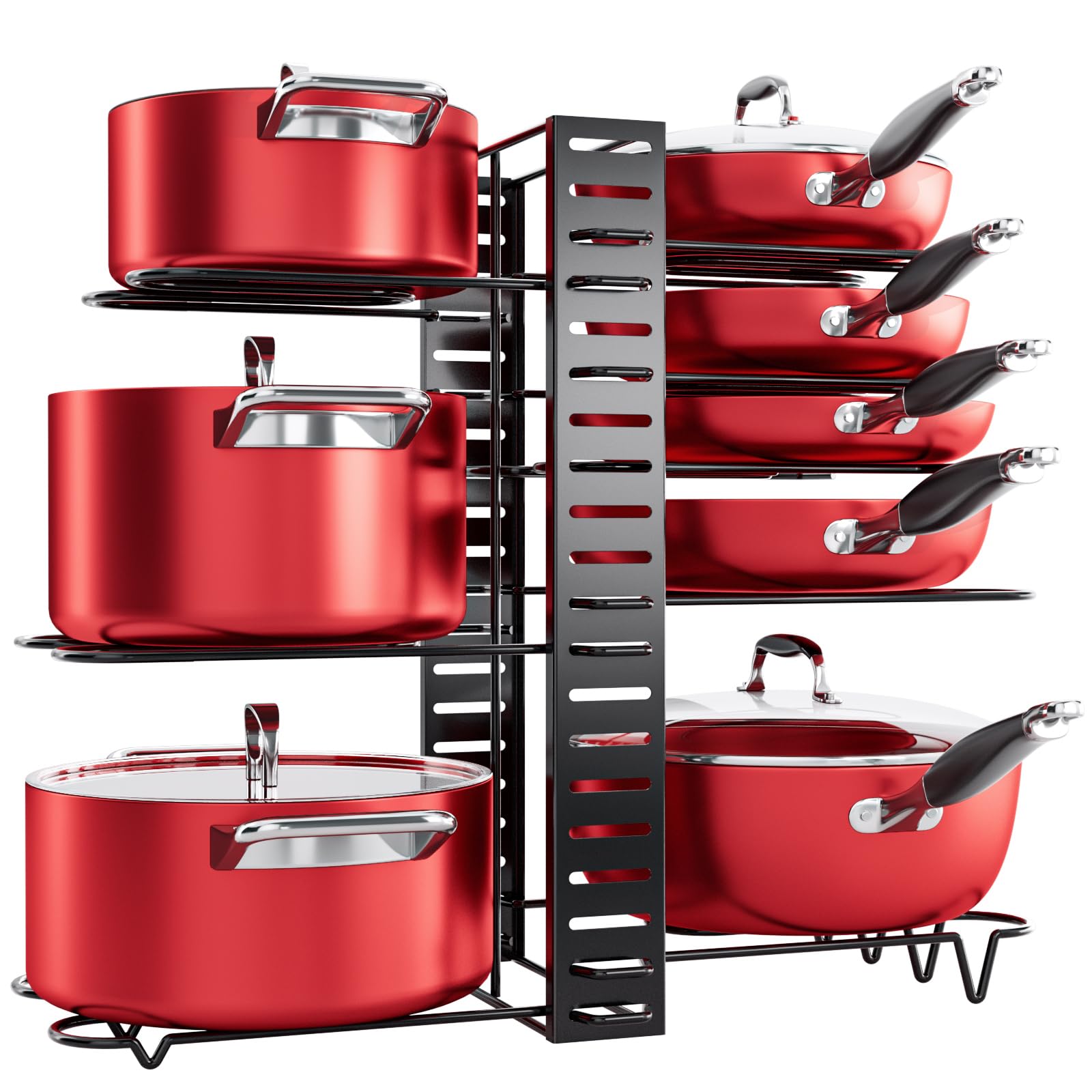 MUDEELA Pots and Pans Organizer Rack under Cabinet, 8-Tier Kitchen Organizers and Storage Pot Racks, Adjustable Pot Organizers i