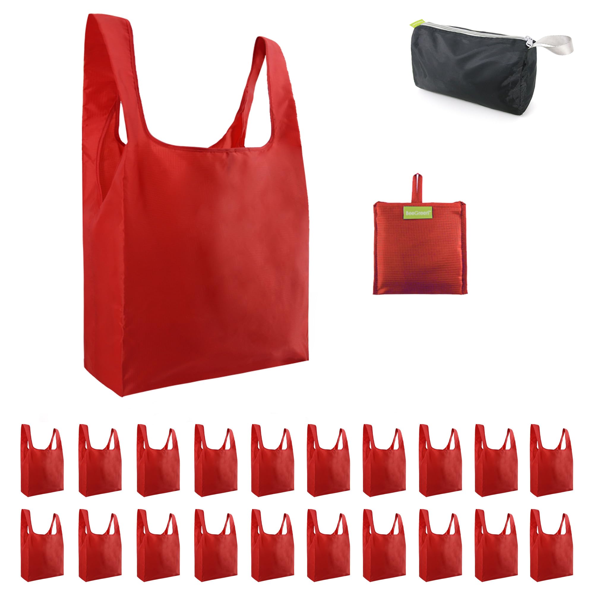 BeeGreen Christmas Red Reusable Shopping Bags Wholesale Reusable Grocery Bags Bulk Foldable-Machine Washable with Zipper Storage