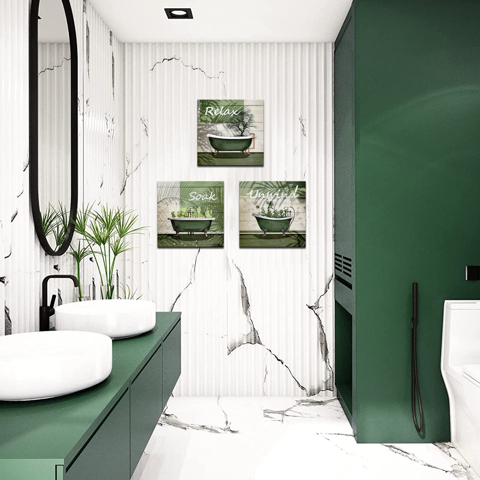 Nachic Wall Green Bathroom Picture Wall Decor Relax Soak Unwind Signs Poster Canvas Print Art Botanical Leaf Artwok Framed Washr
