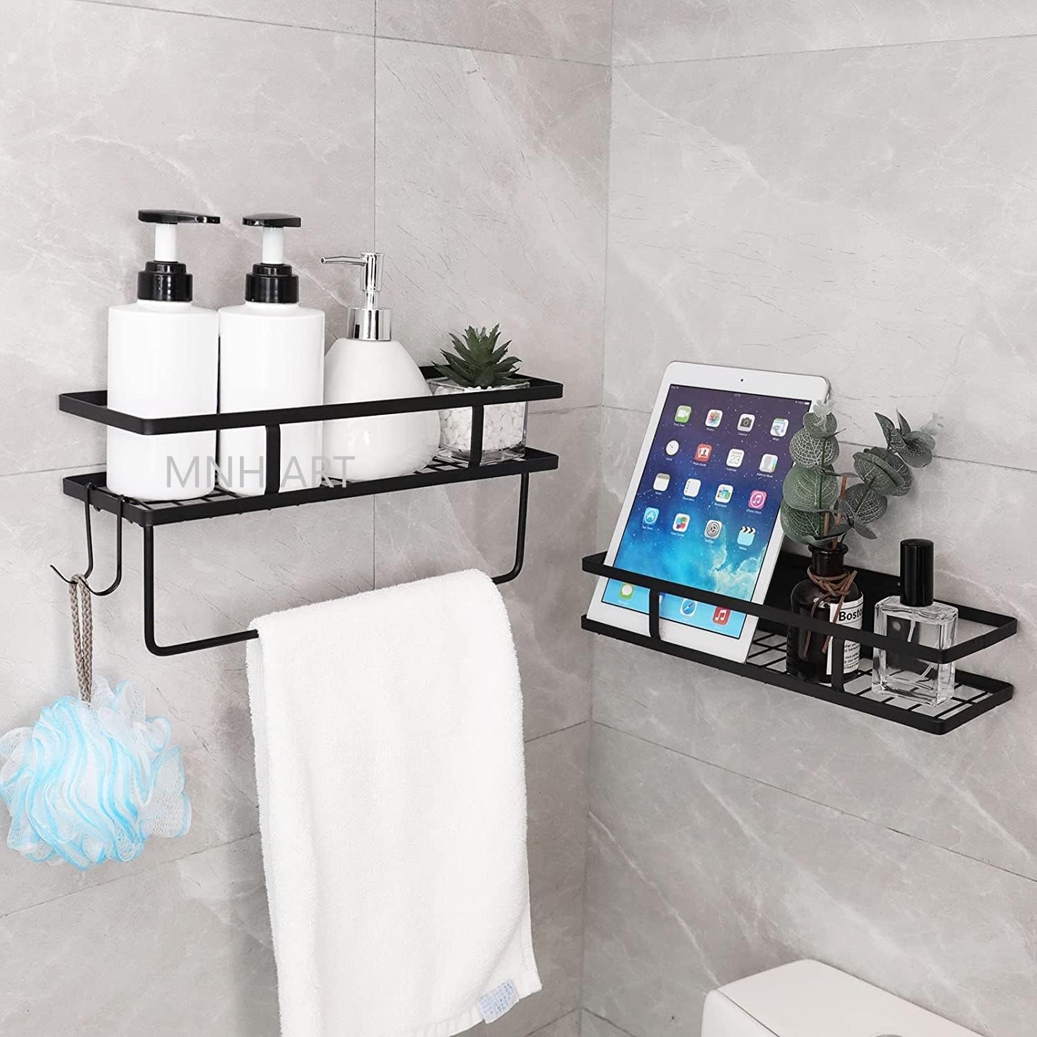 Mnh Art 2 Tier Bathroom Rack Holder Spice Rack Organizer, Black Bathroom Wall Storage Shelf For Kitchen Cabinet, Pantry Storage 