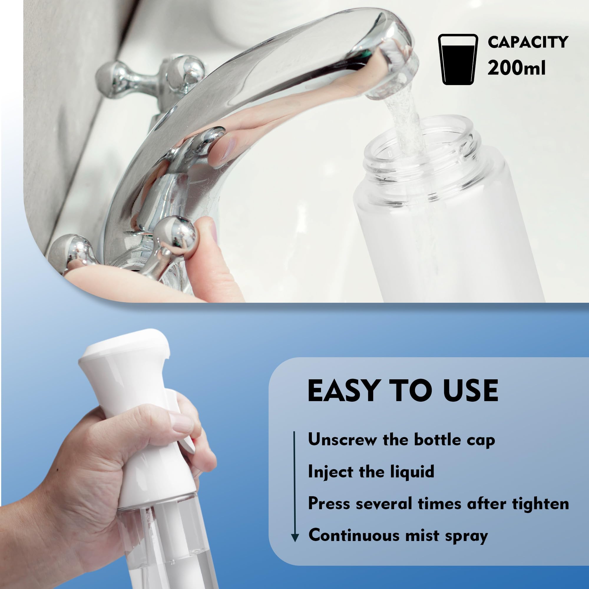 Hppffy Continuous Spray Bottle For Hair, 1Pack White 6.8Oz Mister Spray Bottle, Hair Spray Bottles For Hairstyling, Cleaning, Pl