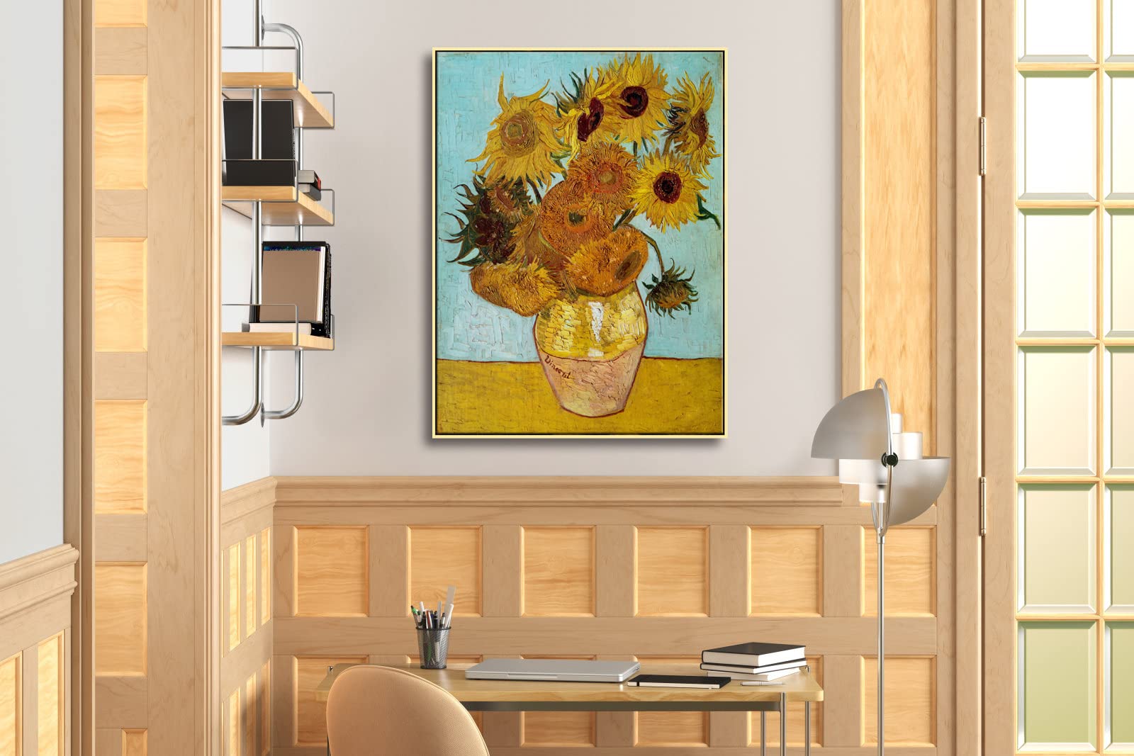 Wieco Art Large Framed Canvas Wall Art Sunflower By Vincent Van Gogh Oil Paintings Reproduction Abstract Wall Decorations For Li
