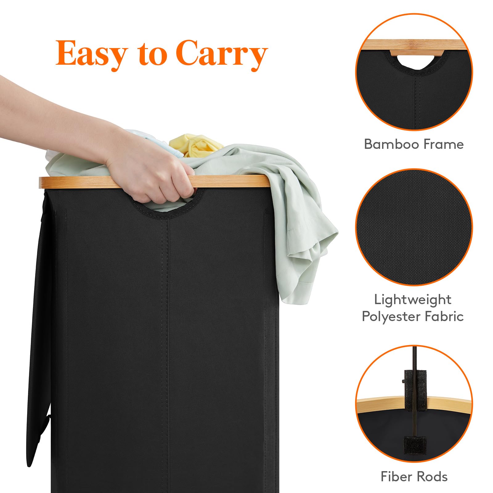 Lifewit 120L Double Laundry Hamper With Lid, Large Laundry Basket With Bamboo Handles And Removable Laundry Bags, Foldable Cloth