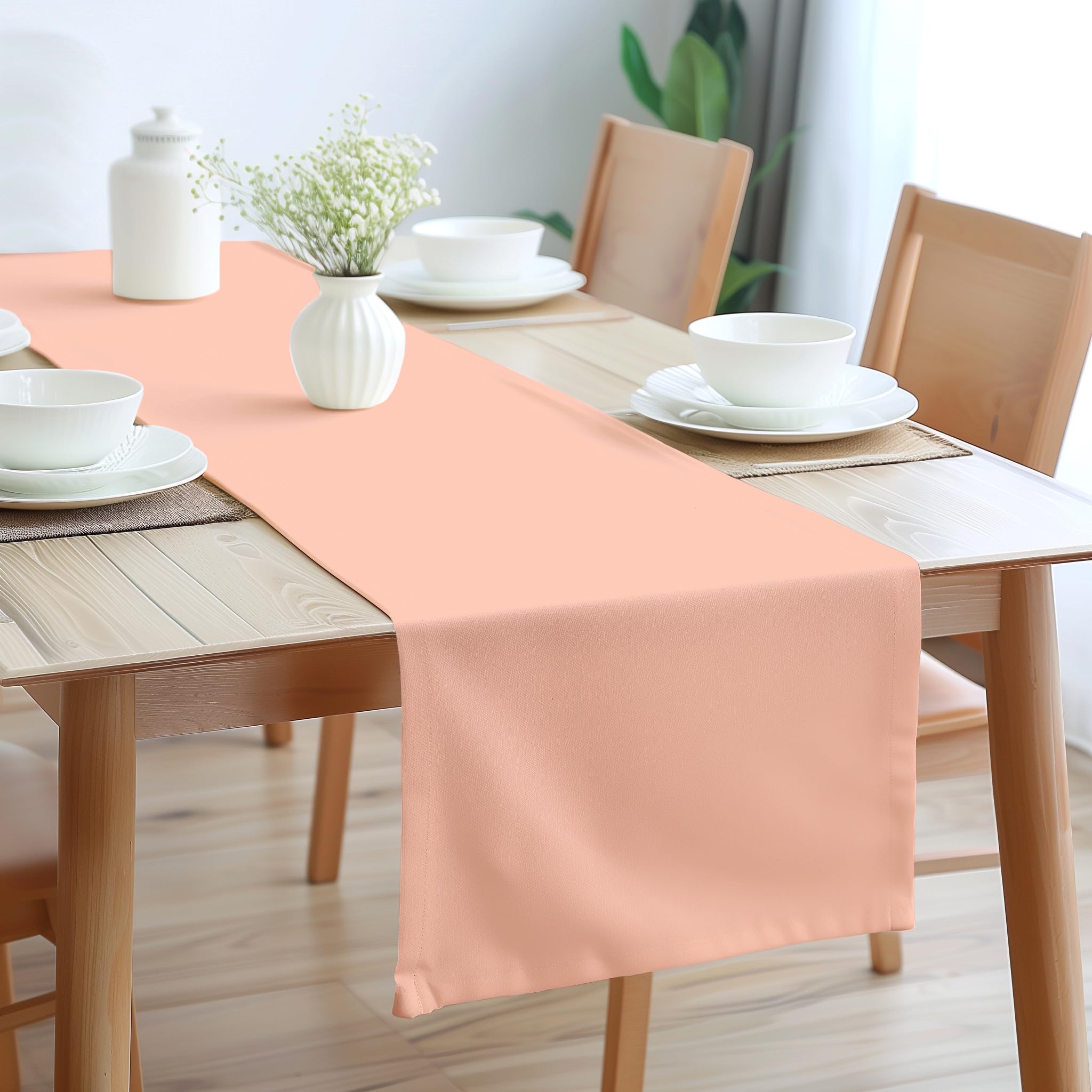 Encasa Xo Table Runner 13X104 In Long | Cotton Canvas Fabric | Powder Pink Solid Color | Machine Washable & Durable