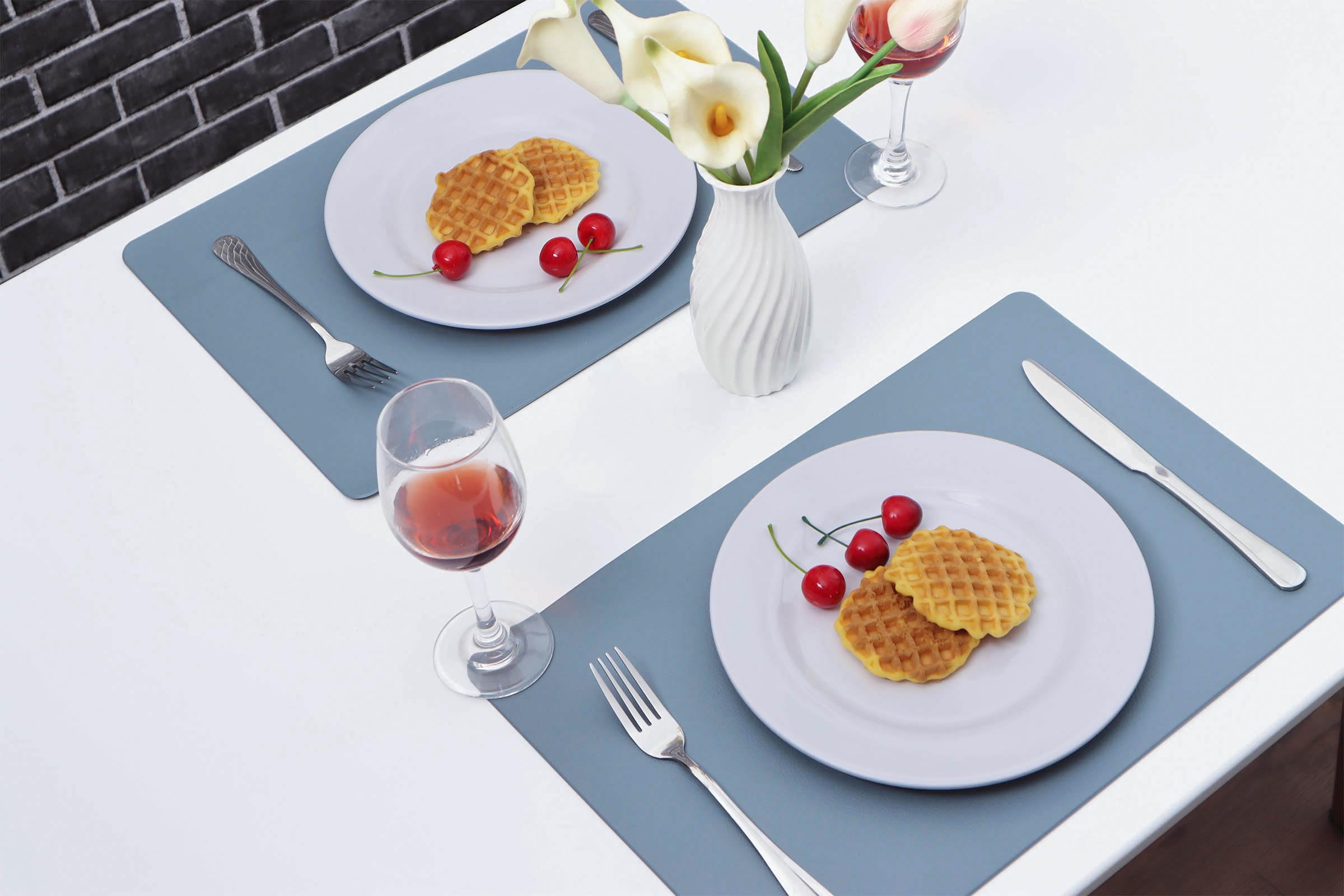 Vinjiasin Blue Placemats Set Of 4 For Dining Table Waterproof Wipeable Leather Placemat Heat Resistant Durable Kitchen Table Mat