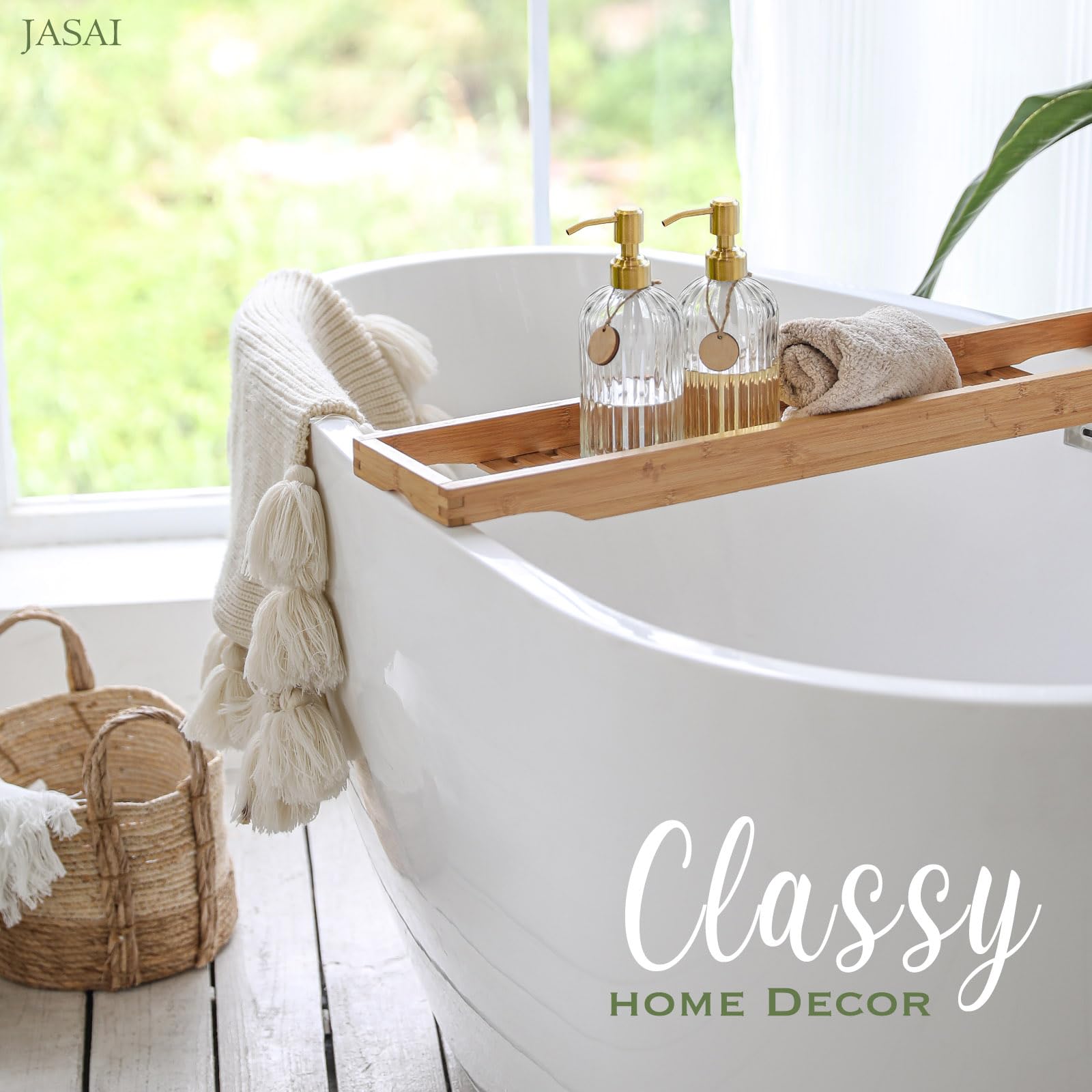 Jasai 2Pack 18Oz Fluted Glass Soap Dispenser With Golden Rust Proof Pump, Refillable Kitchen Soap Dispenser With Vertical Stripe