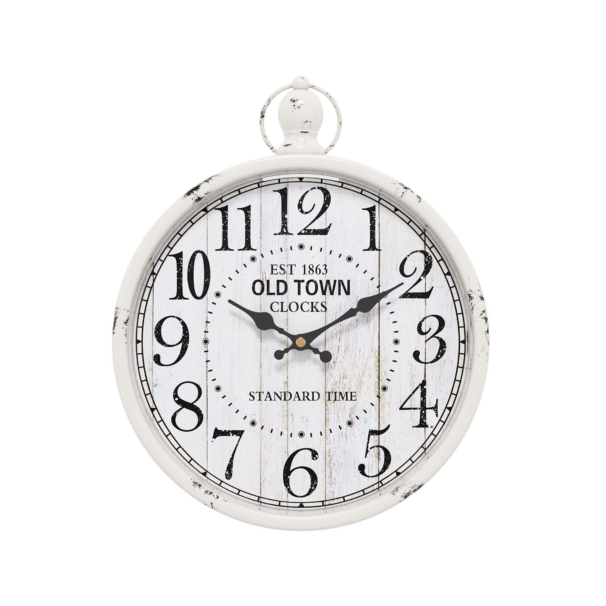 Menterry Retro Round Wall Clock. White Vintage Antique Style. Battery Operated Silent Wall Clocks for Farmhouse,Bathroom,Kitchen