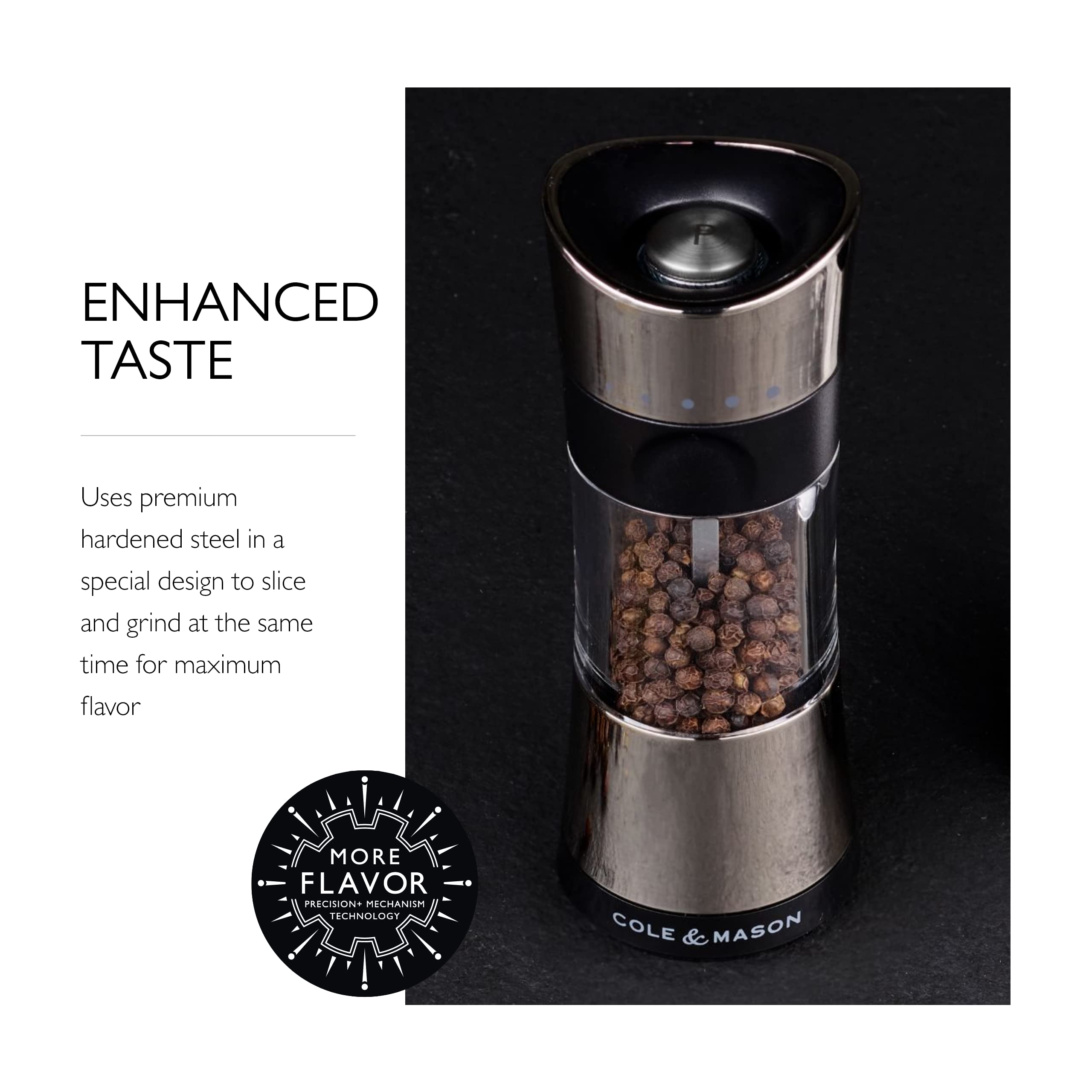Cole & Mason 6-Inch Horsham Salt & Pepper Mill Gift Set - Inverted Salt And Pepper Grinders - Refillable Seasoning And Spice Too