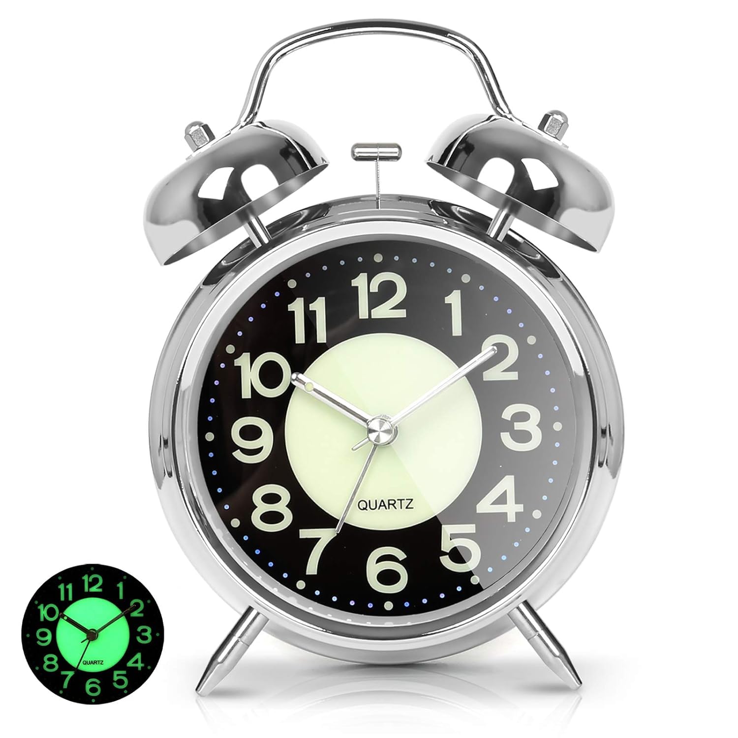 Rucon  Table Analog Clock Alarm Super Loud For Heavy Sleepers Retro Twin Bell Metal Frame Clock With Night Backlight Function Be